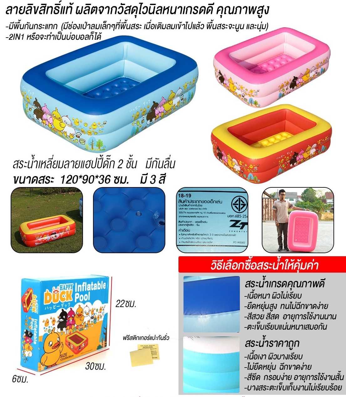 Thaitrendy สระน้ำ สระว่ายน้ำเป่าลม ของเล่น ขนาด 120x90x36 ซม.