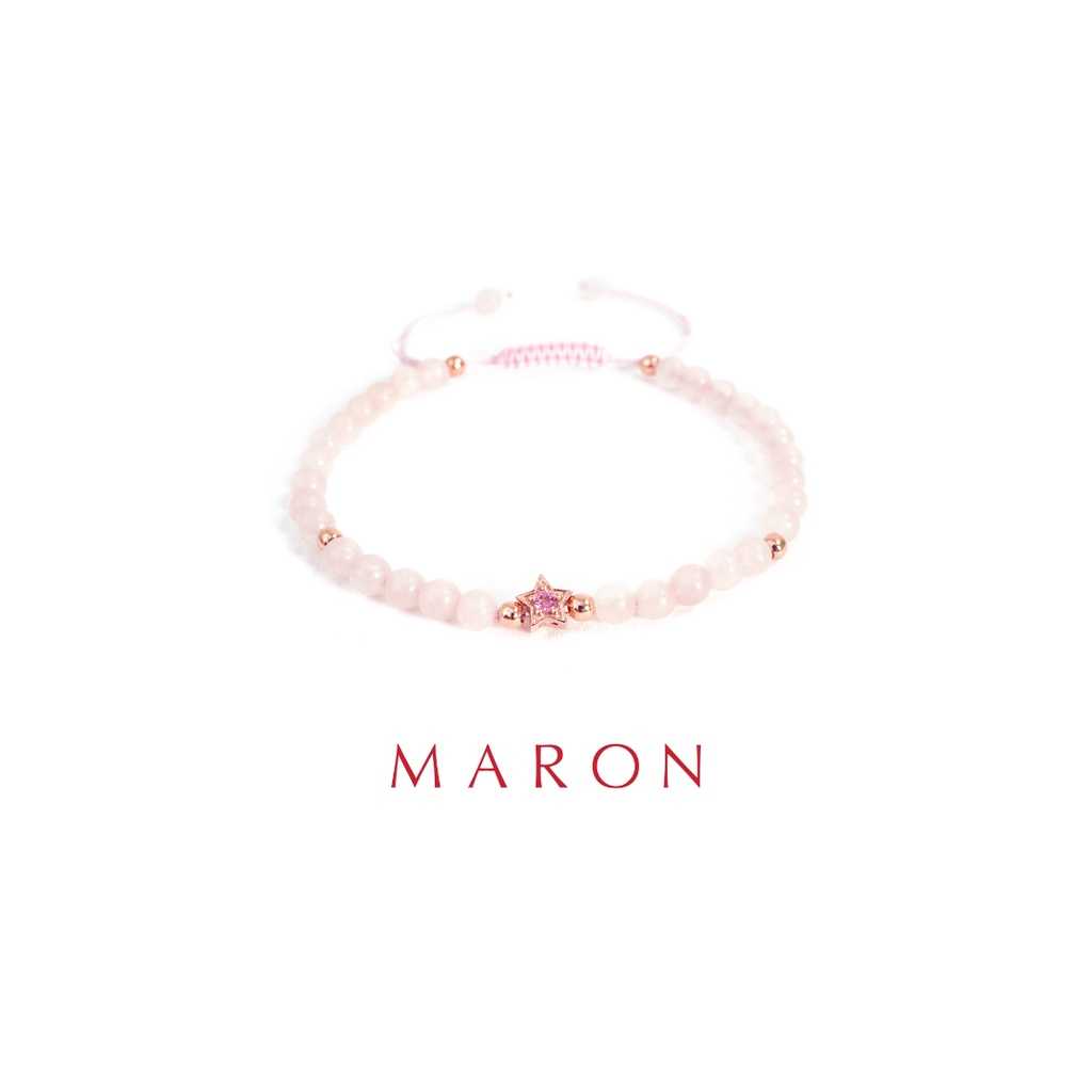 MARON - My Lucky Stars Bracelet with Rose Quartz (Pink Tourmaline) (เชือกถัก) สร้อยข้อมือหินมงคล