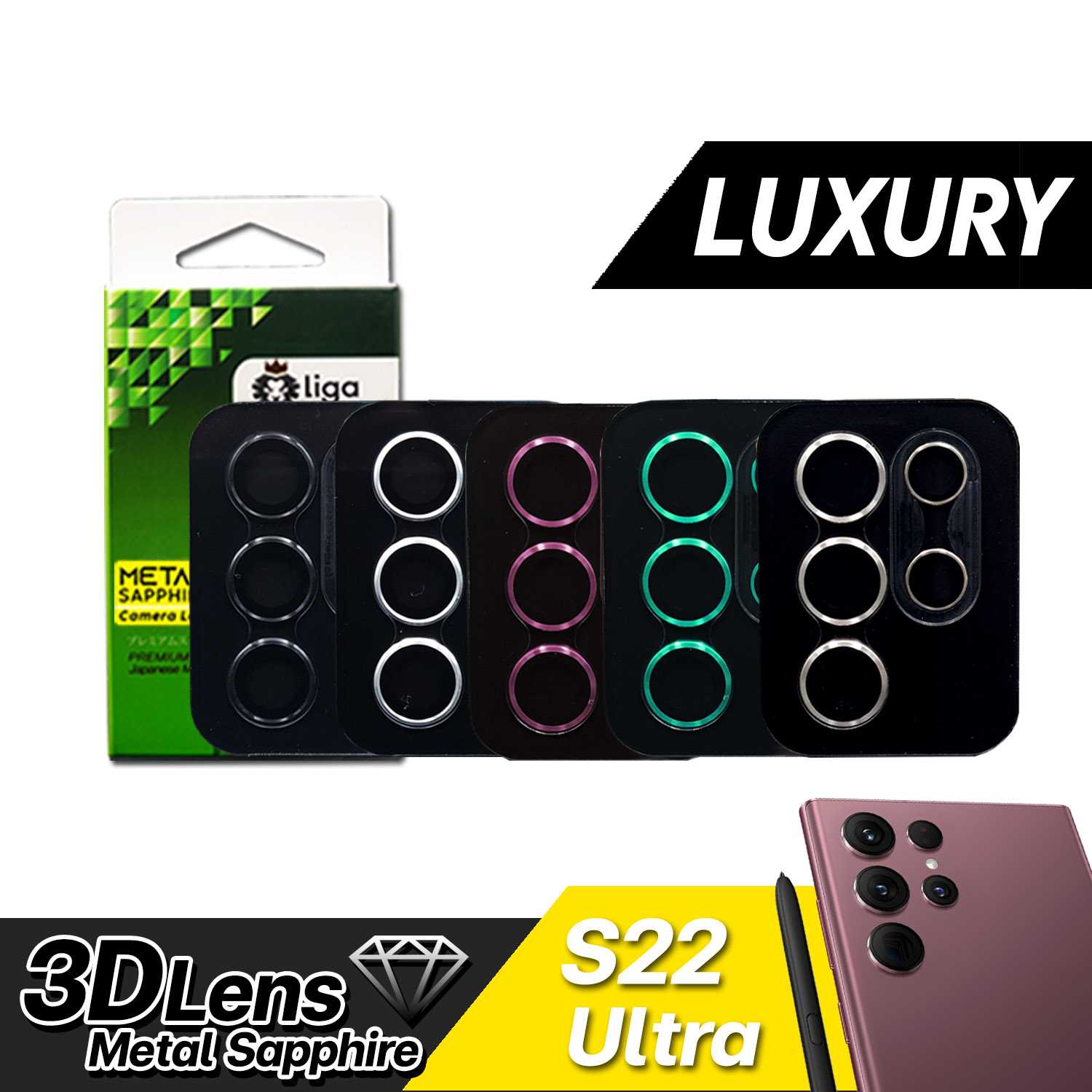 เลนส์กล้อง Metal Sapphire For  SAMSUNG  S22 Ultra รุ่น Luxury