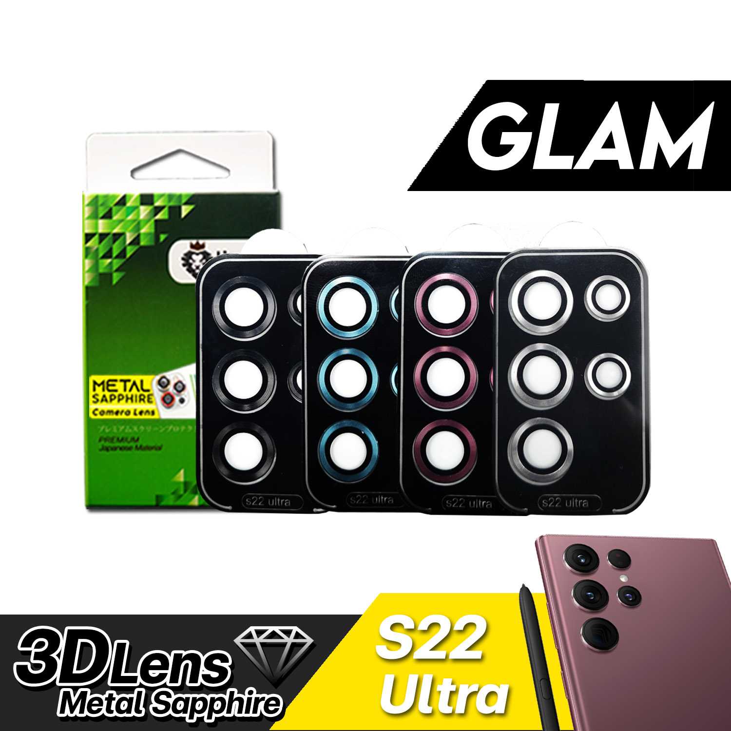 เลนส์กล้อง Metal Sapphire For  SAMSUNG  S22 Ultra รุ่น GLAM