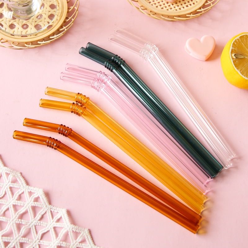 🥤𝗚𝗹𝗮𝘀𝘀 𝗗𝗿𝗶𝗻𝗸 𝗦𝘁𝗿𝗮𝘄🥤หลอดแก้วสี แบบมีหยัก