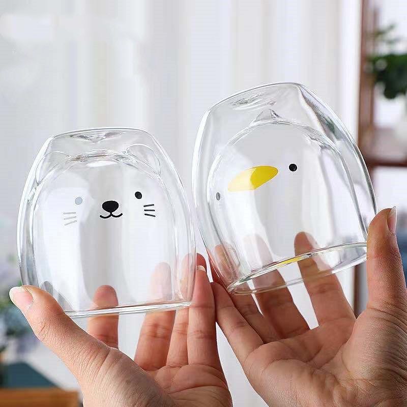 🦭𝘾𝙪𝙩𝙚 𝘼𝙣𝙞𝙢𝙖𝙡𝙨 𝙂𝙡𝙖𝙨𝙨🐣🐶 แก้ว 2 ชั้น Double Glass