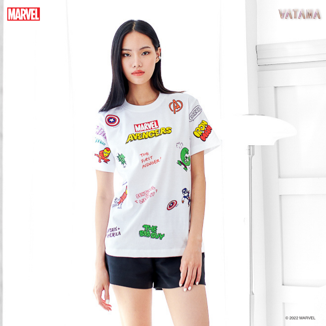 VATANA - เสื้อยืดแขนสั้น สีขาว พิมพ์ลาย MARVEL: MINI HEROES OVP