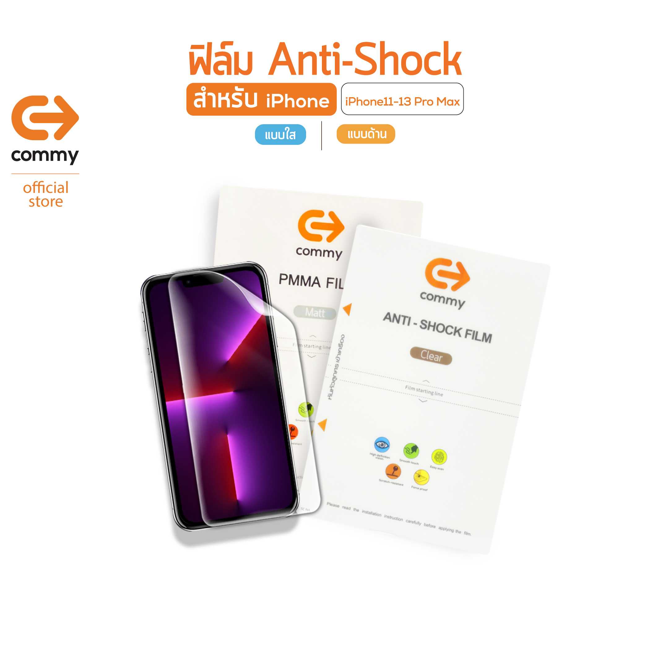 Commy ฟิล์ม Anti-Shock สำหรับiPhone6 ถึง iPhone12 กันรอย (แบบด้าน)