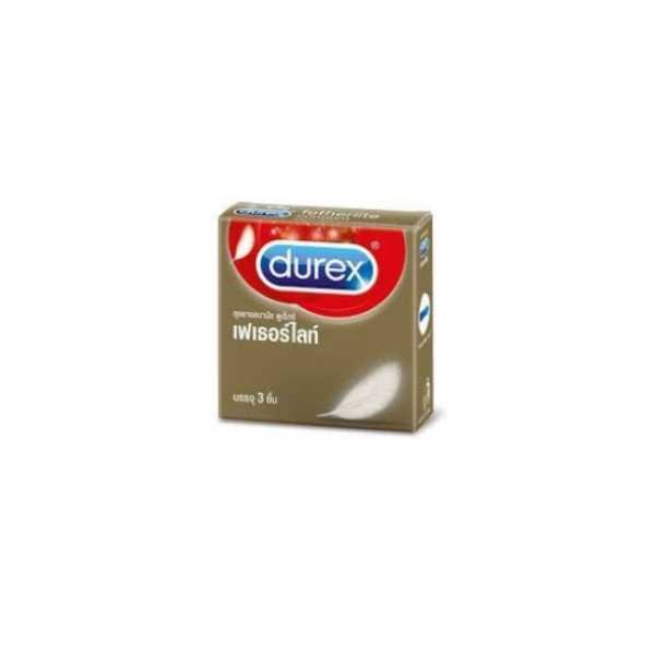 Durex Fetherlite  ผิวเรียบ บางพิเศษ ขนาด 52.5 มม. บรรจุ 1 กล่อง 3 ชิ้น (0100)