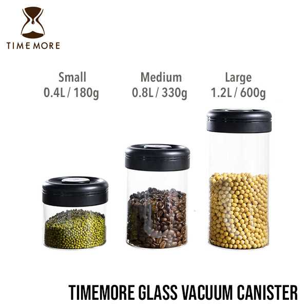 กล่องเก็บเมล็ดกาแฟ Timemore Vacuum Glass Canister - Black (เลือกไซส์)