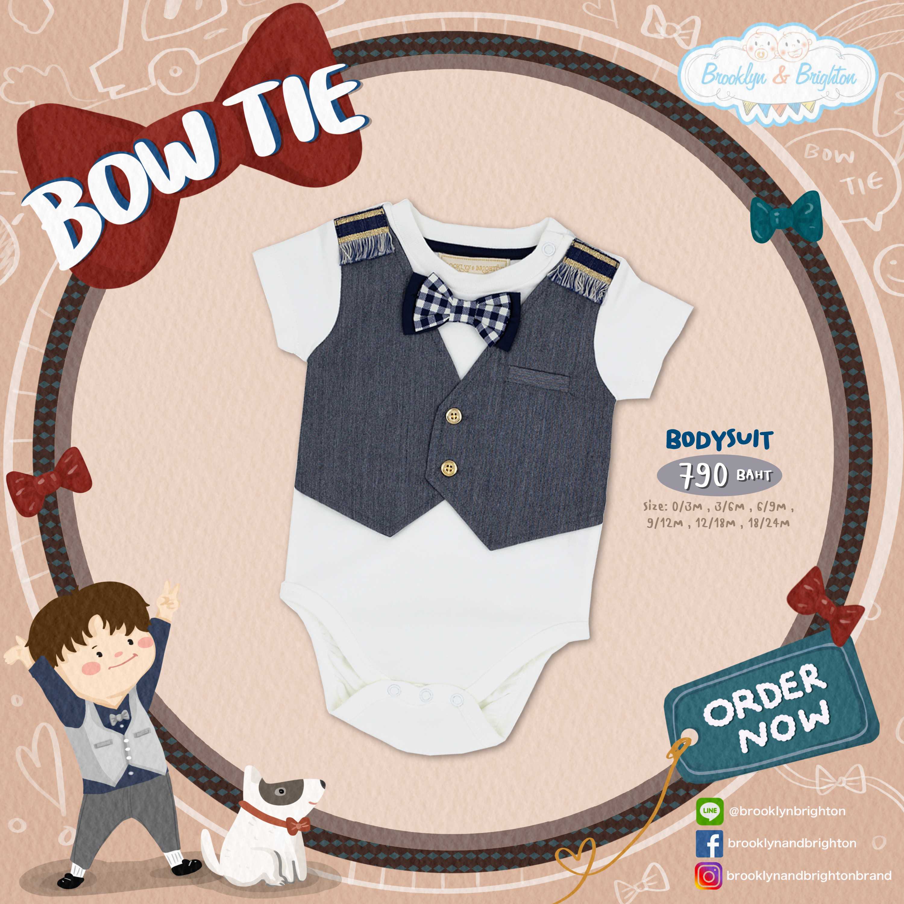 Bow Tie Check Dark Blue Stripe - Bodysuit