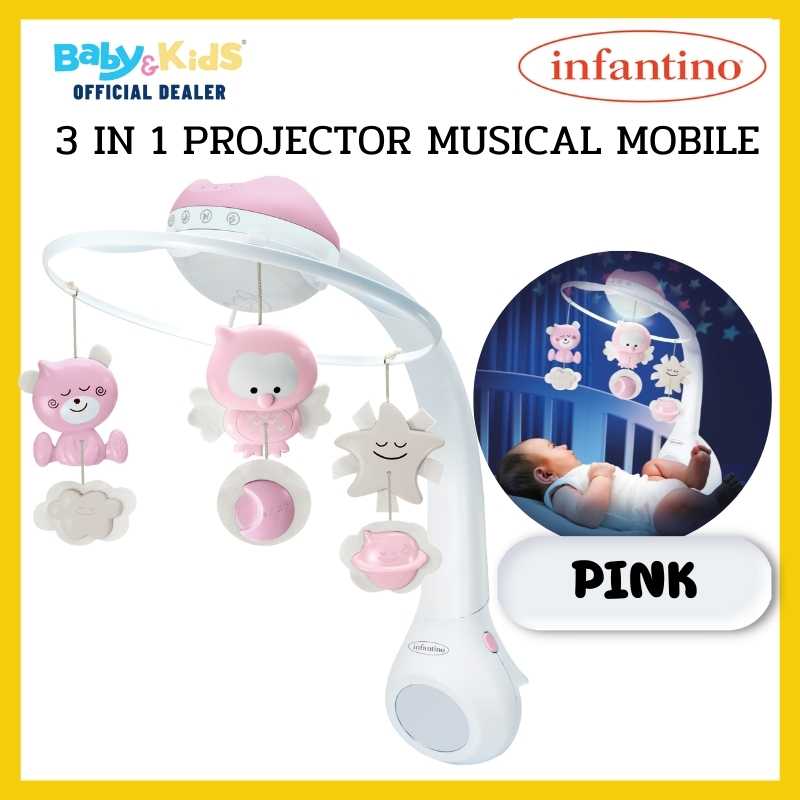 Infantino  โปรเจคเตอร์พร้อมโมบายเสียงดนตรี 3 IN 1 PROJECTOR MUSICAL MOBILE สีชมพู