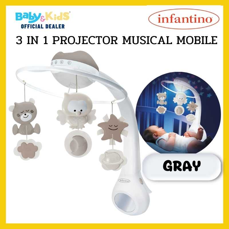 Infantino  โปรเจคเตอร์พร้อมโมบายเสียงดนตรี 3 IN 1 PROJECTOR MUSICAL MOBILE สีเทา