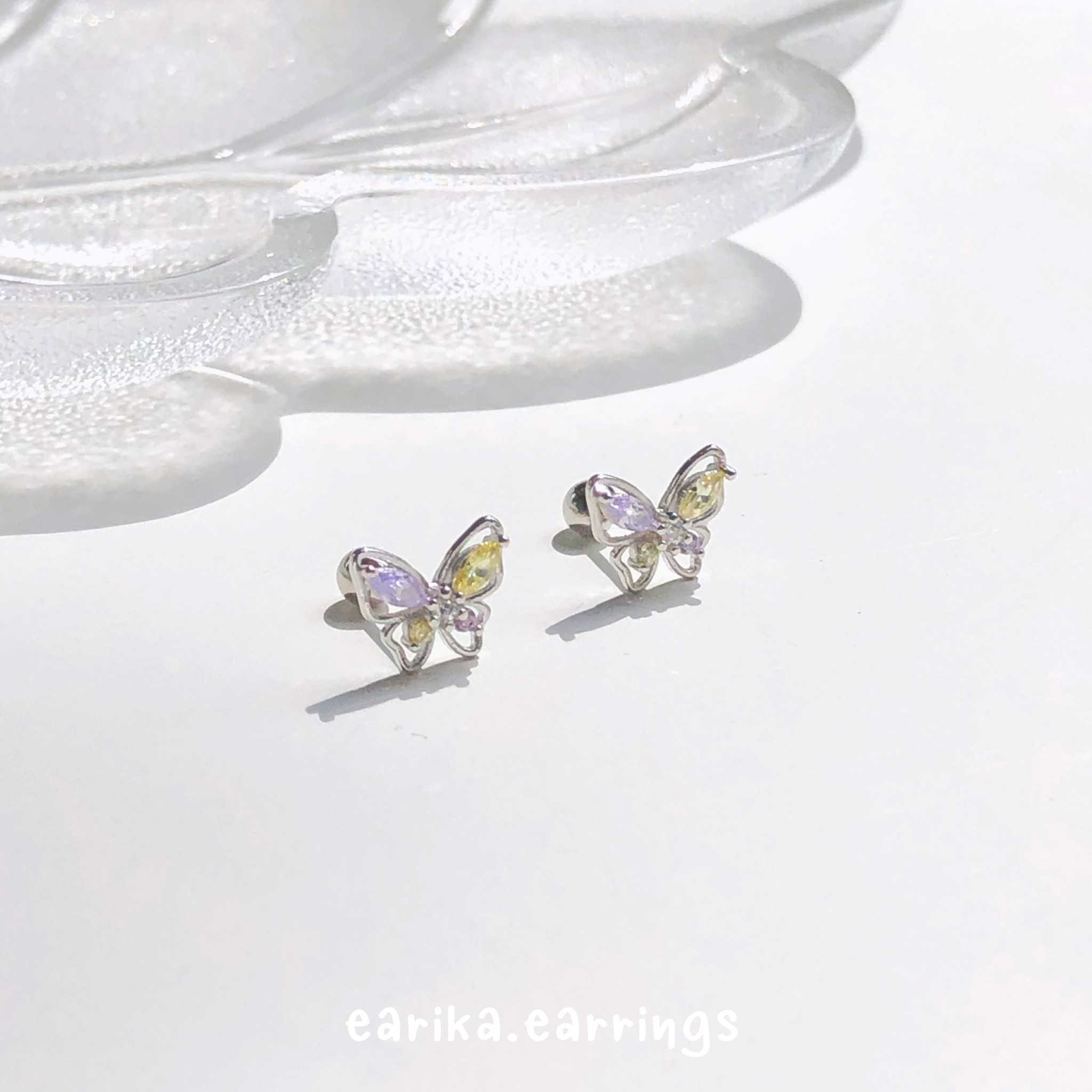 earika.earrings - viola crystal buttie piercing จิวหูเงินแท้จี้ผีเสื้อประดับเพชร (ราคาต่อชิ้น)