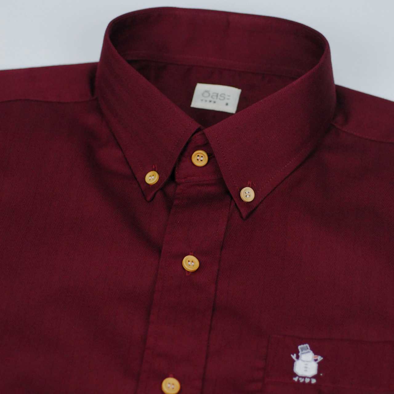 Original เสื้อเชิ้ตชาย แขนสั้น ทรงตรง สีแดงเข้ม origami snowman (เหลือไซส์ S, M)