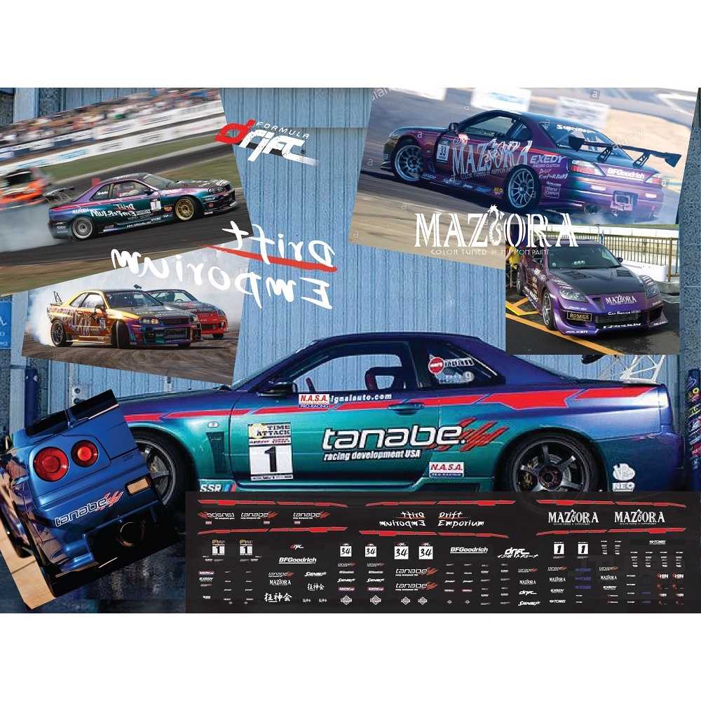 ดีคอล Tanabe หมึกรองขาว ติดรถ 1:64 Decal  water slide