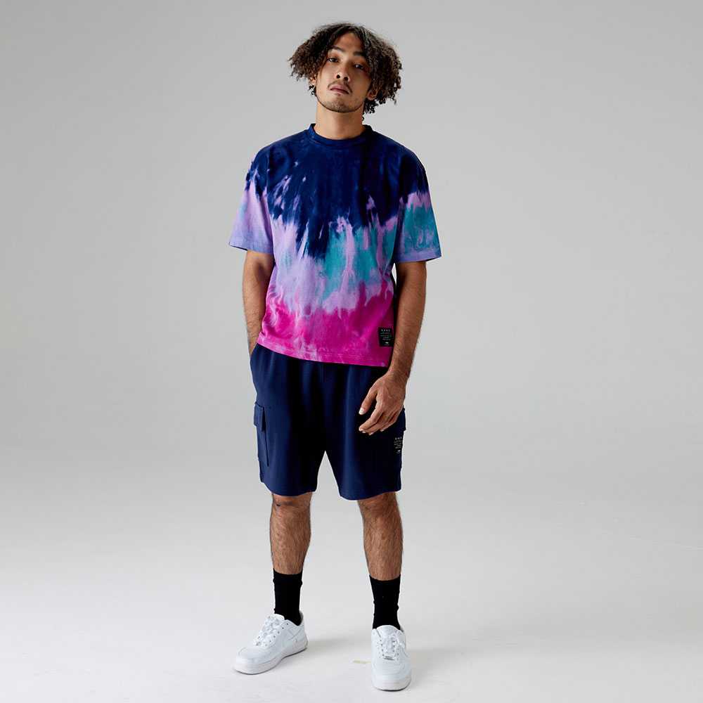 DBGS เสื้อยืดคอกลม ทรง Oversize มัดย้อมไล่เฉดสีเข้ม Size M