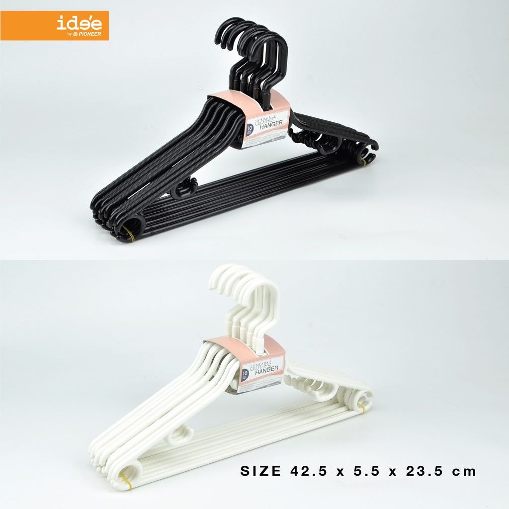 ￼ide'e [10 PCS] PN742 ไม้แขวนเสื้อพลาสติก แบบหัวหมุนได้ สำหรับแขวนเสื้อผ้าและอุปกรณ์แต่งกาย แข็งแรง 