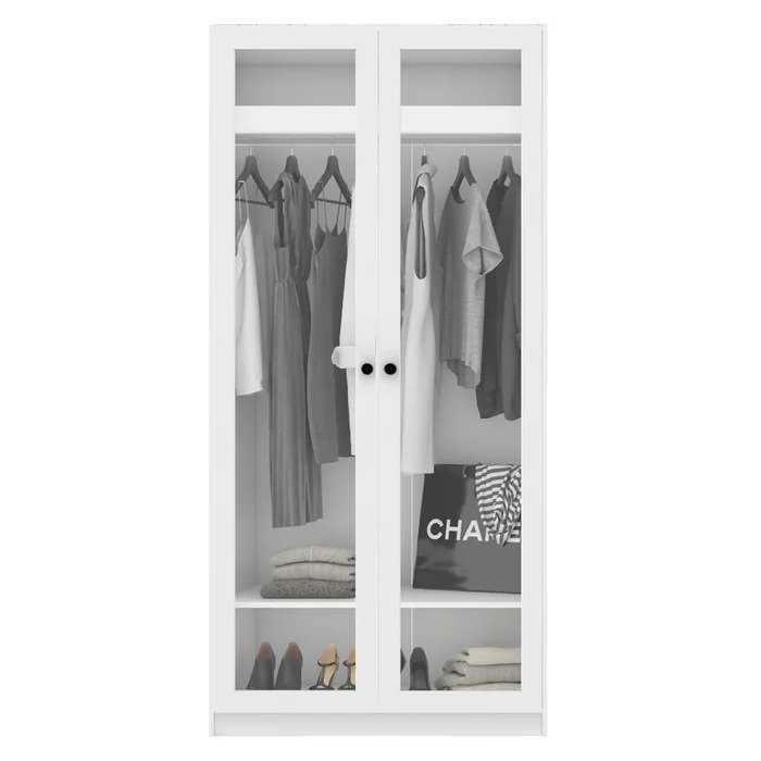 ตู้เสื้อผ้า แขวนโล่ง OP-A ขนาด 100 ซม. รุ่น Blox สีขาว&กระจกใส