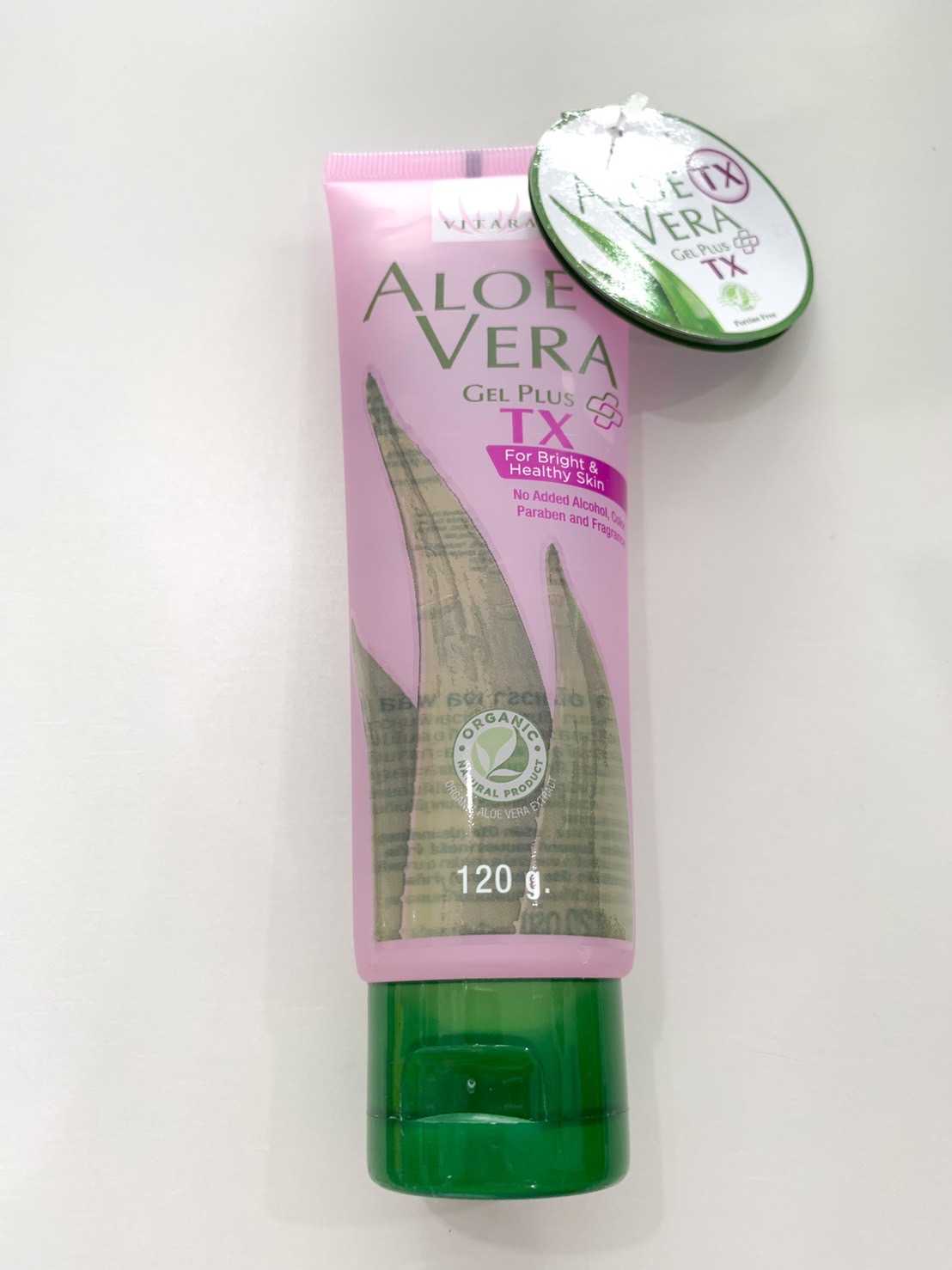 VITARA ALOE VERA GEL PLUS TX 120Gไวทาร่า อโลเวร่า  สำหรับผิวที่เป็นฝ้าเเดดเเละลอยดำ