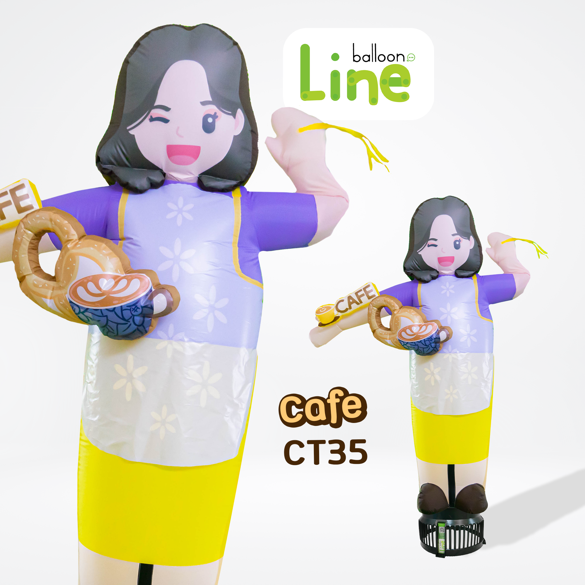 CT35 ท่อผ้าตุ๊กตาหญิงสาวขายกาแฟ โบกเรียกลูกค้า