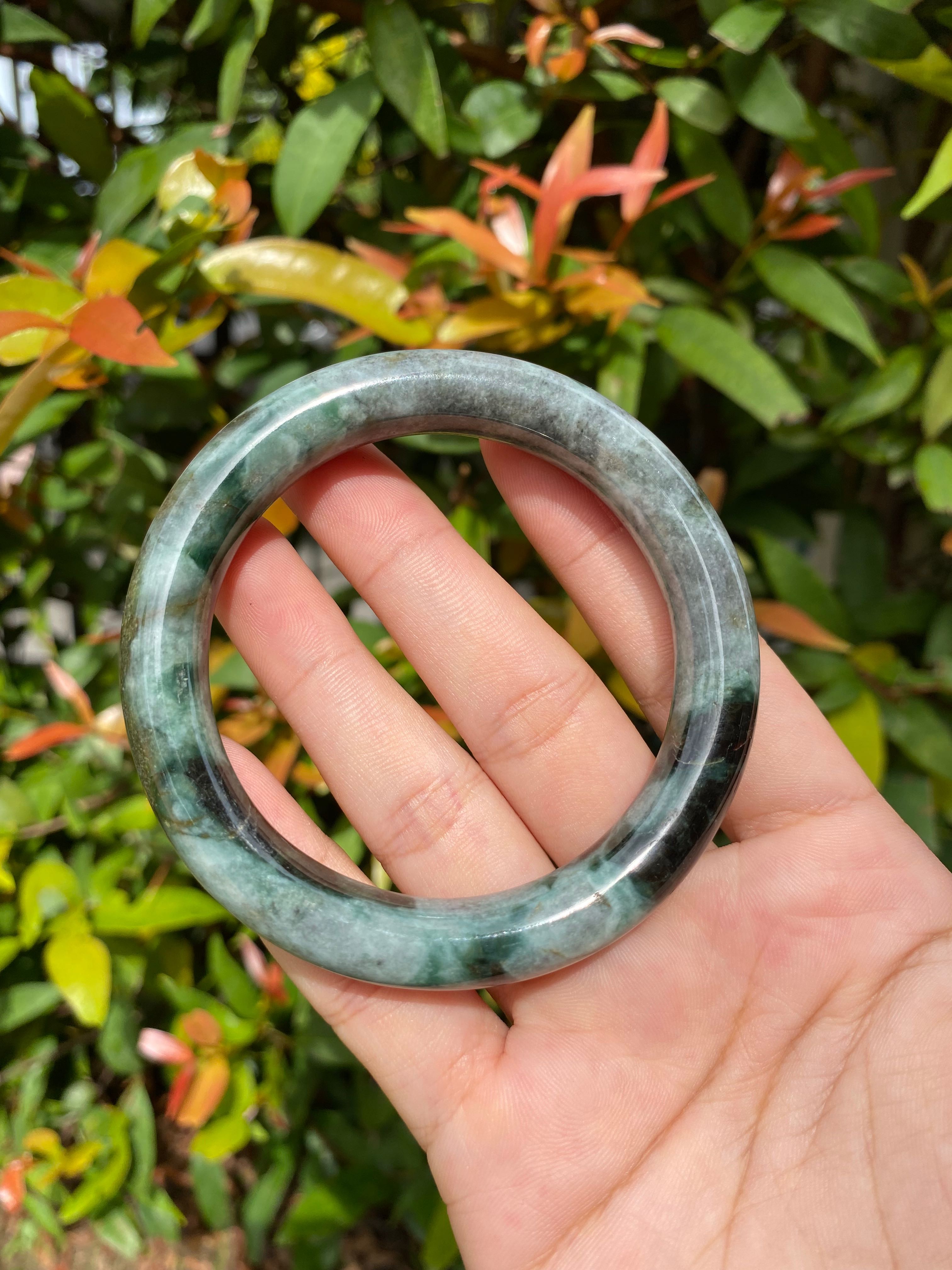 Natural Milky Green Black Jade Bangle 