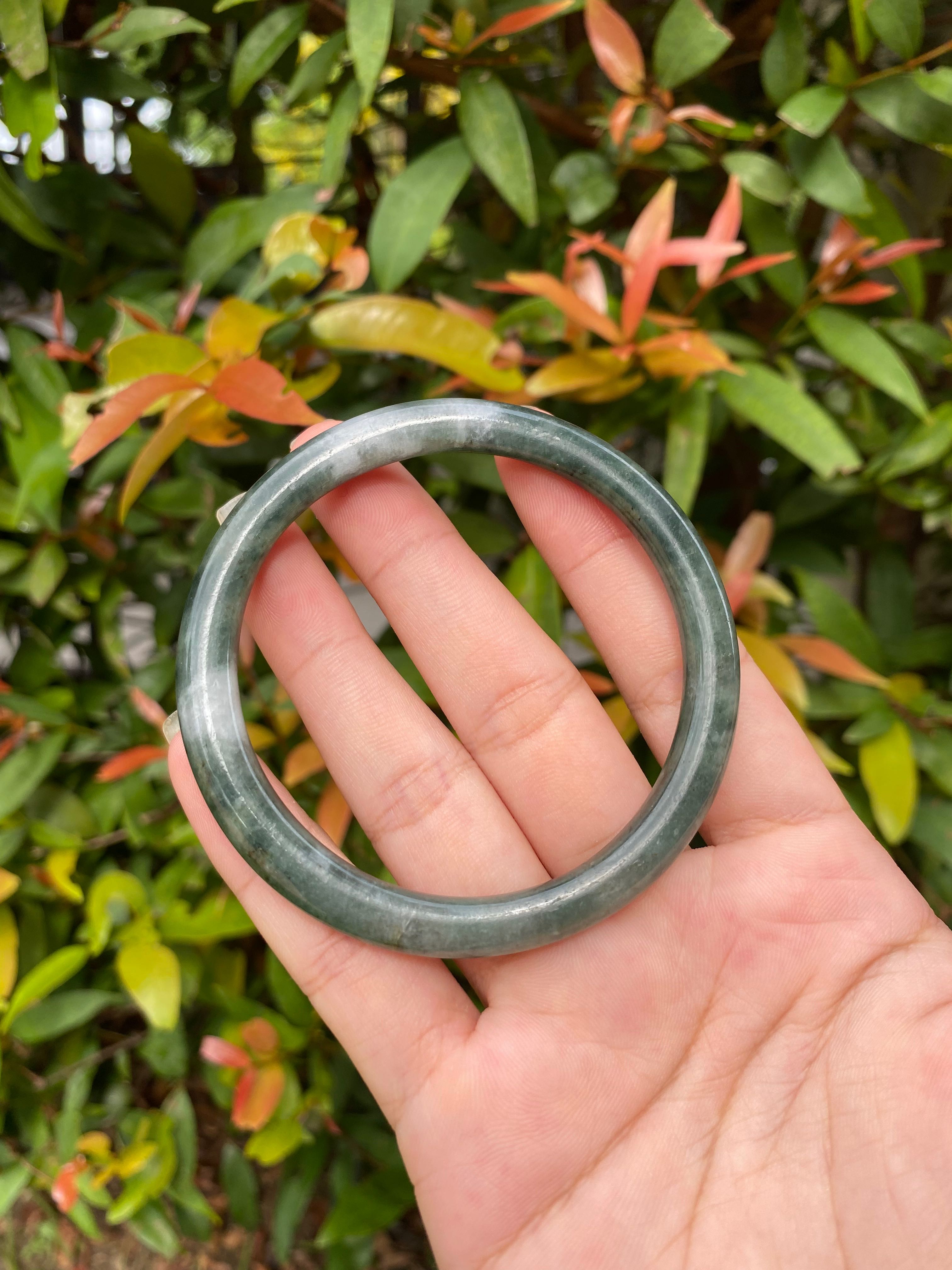 Natural Green White  Jade Bangle 