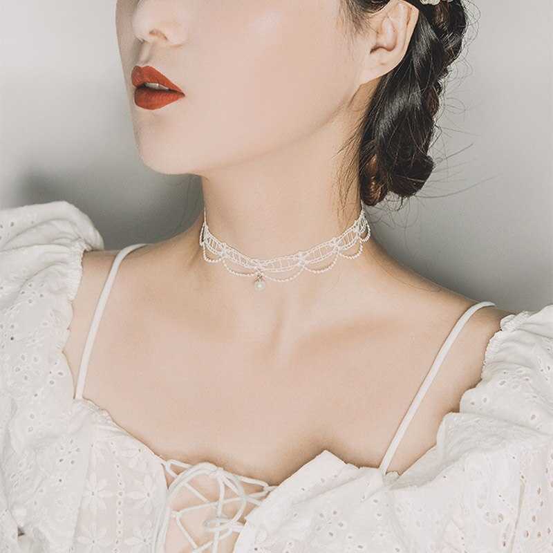 สร้อยคอ โชคเกอร์ ❤ White Choker สร้อยแฟชั่น พังก์ วินเทจ สร้อยลูกไม้ สร้อยโชคเกอร์