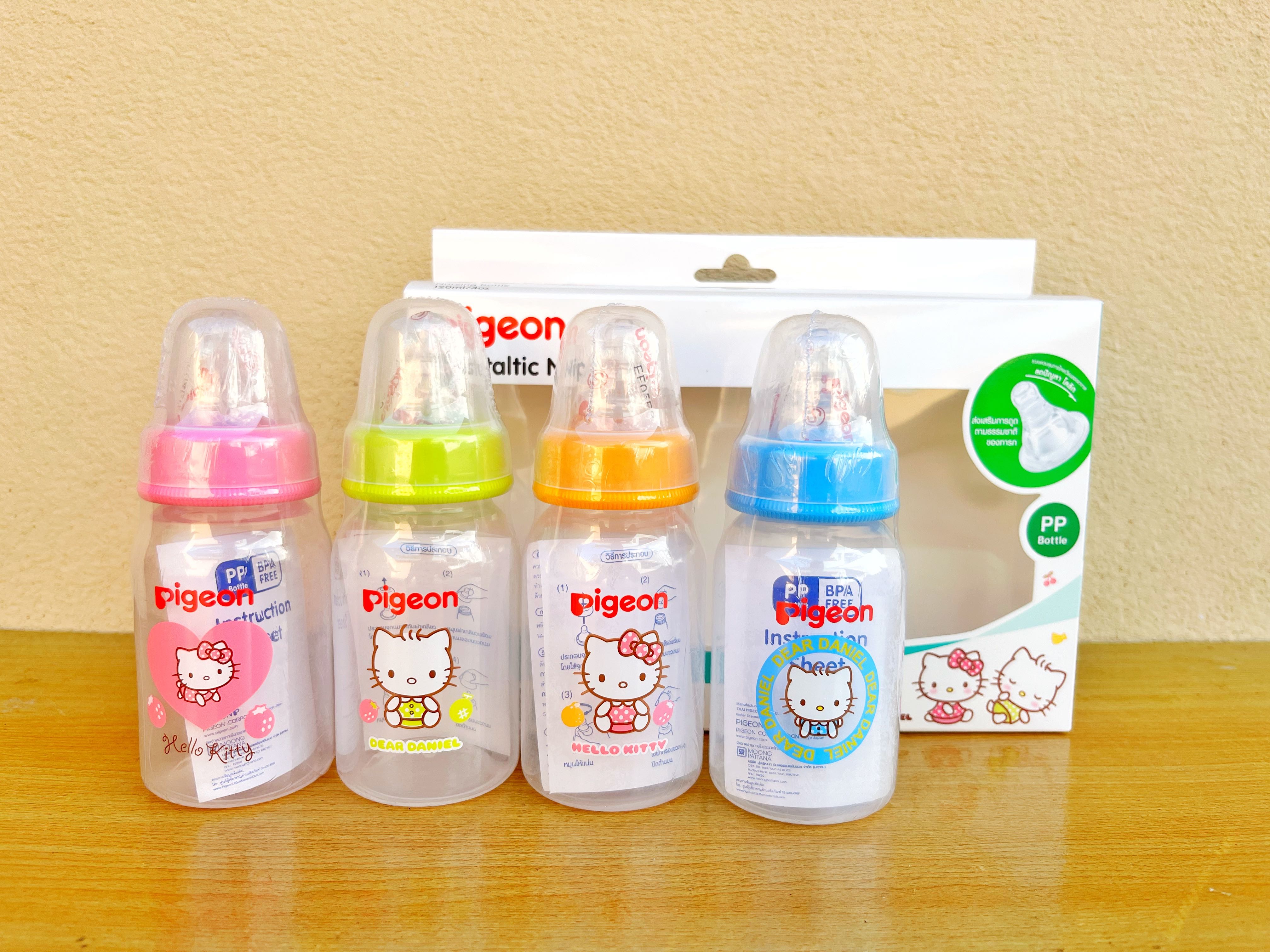 ขวดนม ขนาด 4 ออนซ์ คอแคบ สีใส ลายคิตตี้ ( แพ็ค 4 ขวด)
