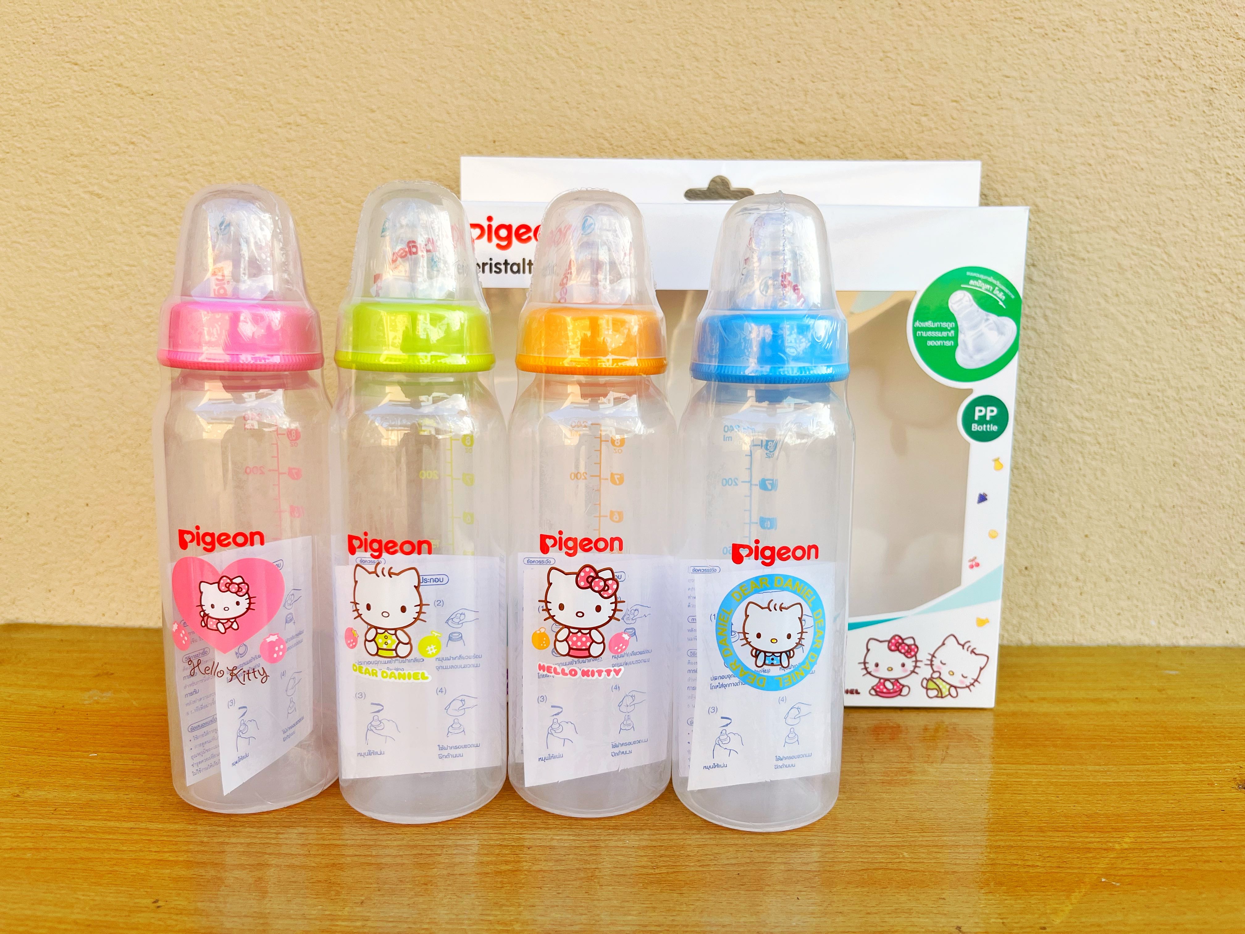 ขวดนม ขนาด 8 ออนซ์ คอแคบ สีใส ลายคิตตี้ ( แพ็ค 4 ขวด)