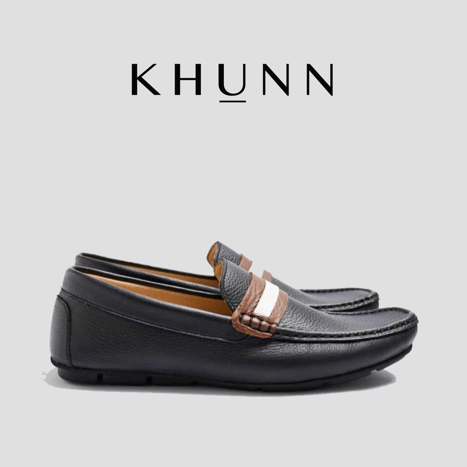 KHUNN (คุณณ์) รองเท้าหนังชาร์มัวร์แท้ รุ่น NAVY สีดำ Black