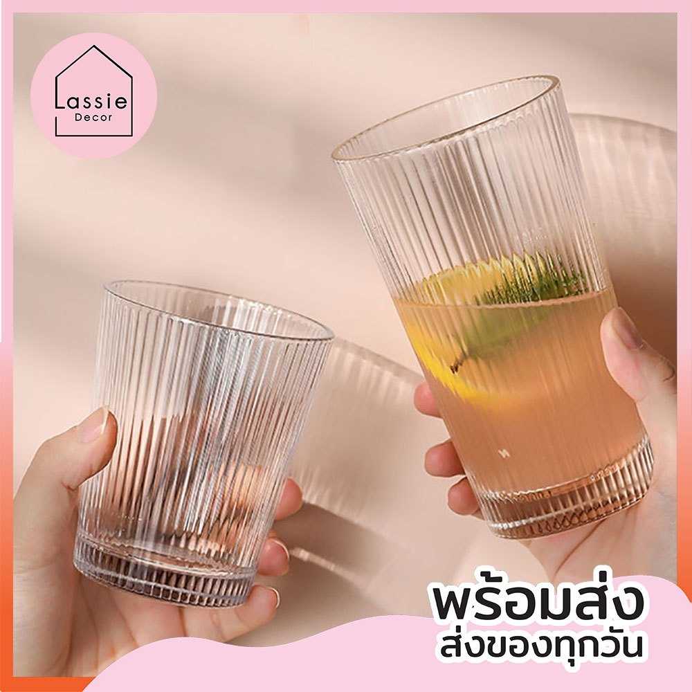 แก้วน้ำ Stripe Glass ปากกว้าง แก้วลอนใส เนื้อหนา สไตล์มินิมอล 🔥ถูกที่สุด🔥จานชาม เซรามิก