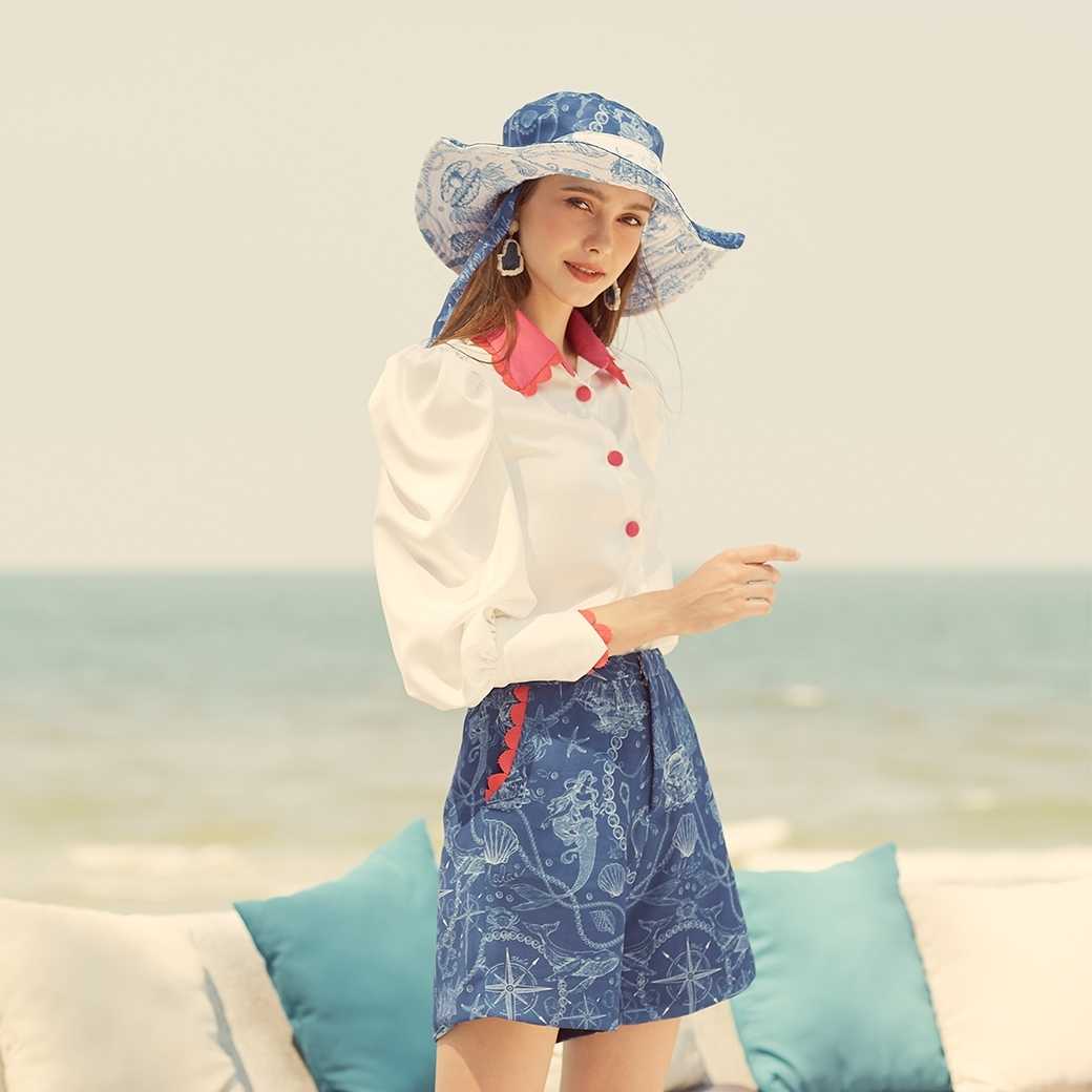 Mermaid Shorts - Malabrand SS22 M10 กางเกงขาสั้นผู้หญิง กางเกงขาสั้นเอวสูง