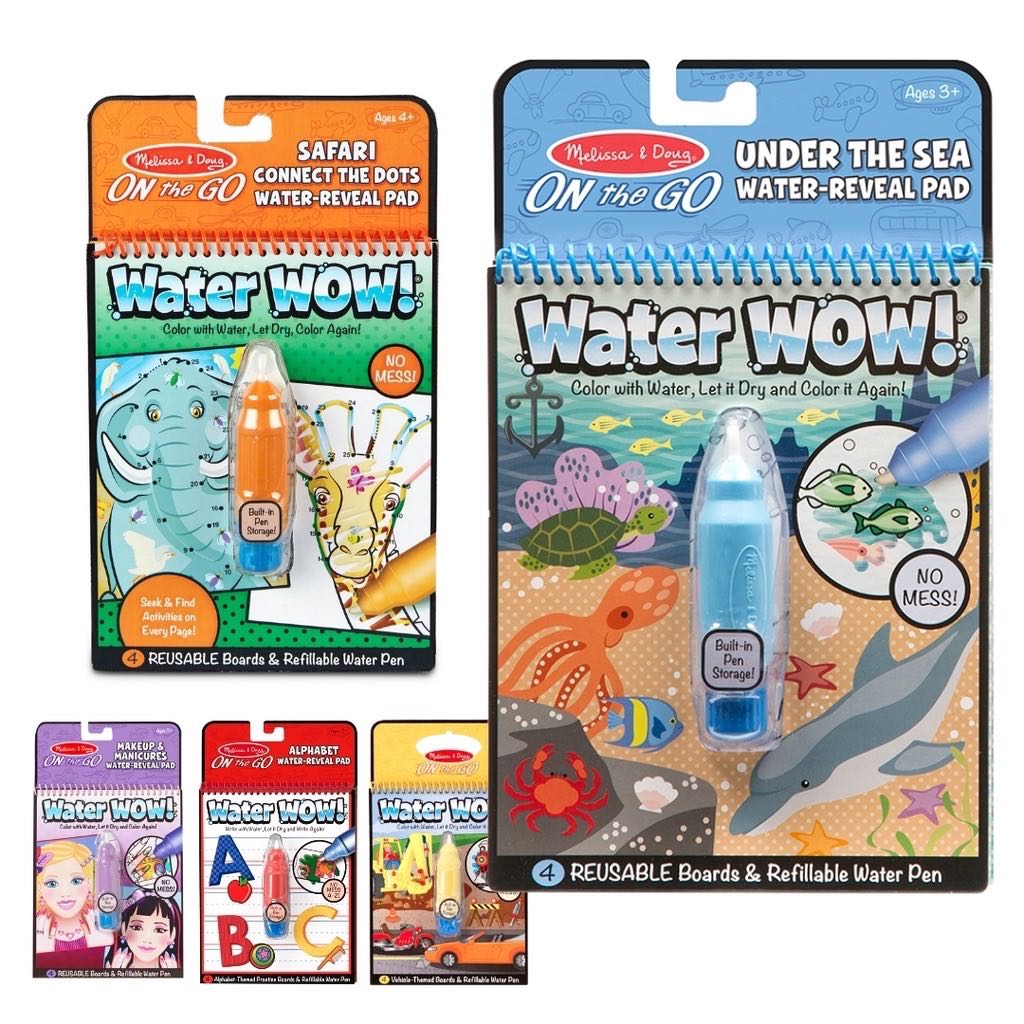 ￼[ศูนย์ไทย]Melissa & Doug Water Wow สมุดระบายสีด้วยน้ำ รียูส ปากกาเติมน้ำปลอดสารเคมี 4 แผ่นnon-toxic