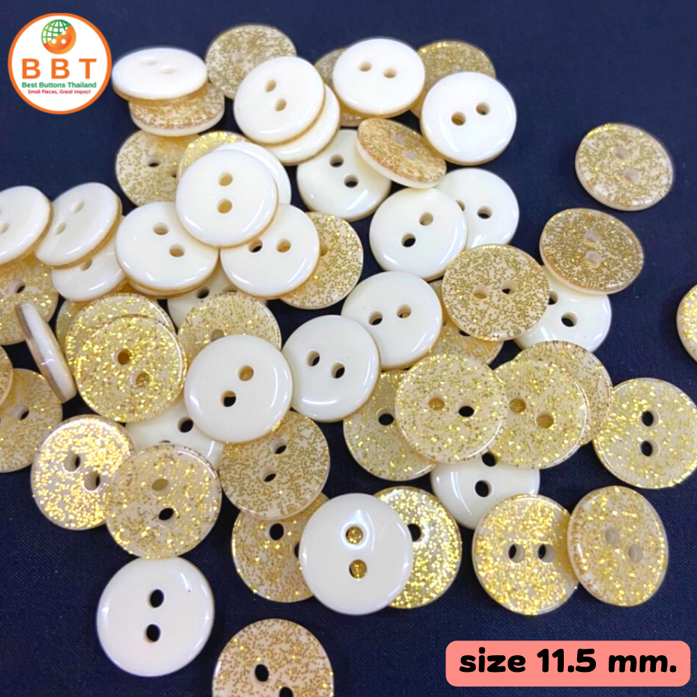 กระดุมกลิตเตอร์ สีทอง ขนาด 11.5 มิล (100 เม็ด)
