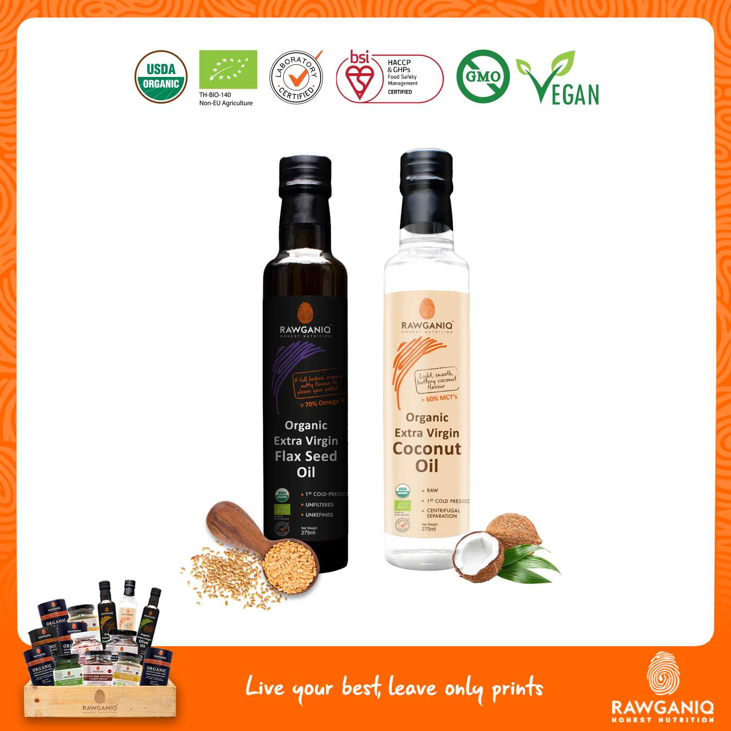 แพ็คผสม น้ำมันแฟลกซ์ซีด + น้ำมันมะพร้าว (Golden Flaxseed Oil + Coconut Oil)