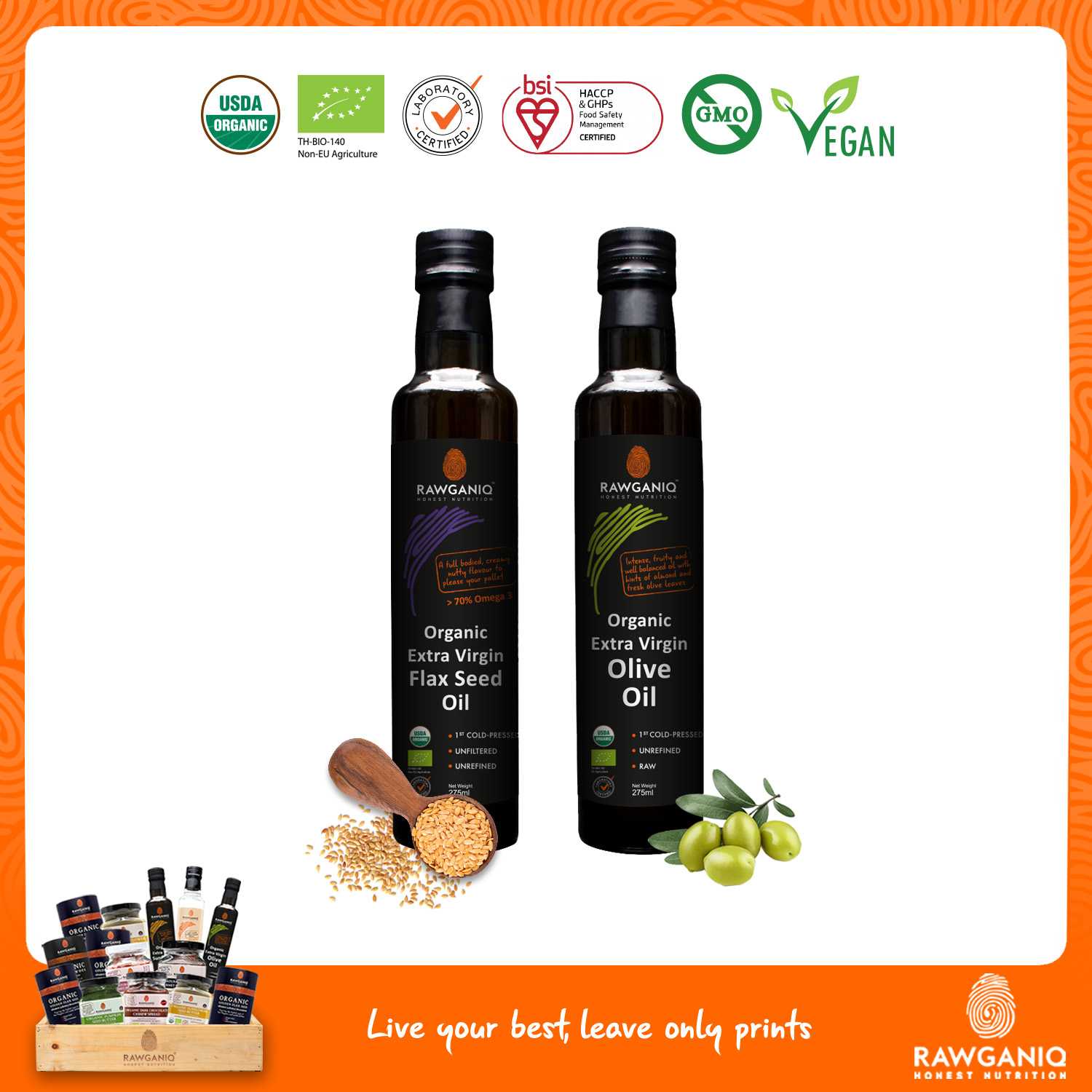แพ็คผสม น้ำมันแฟลกซ์ซีด + น้ำมันมะกอก (Golden Flaxseed Oil + Olive Oil)