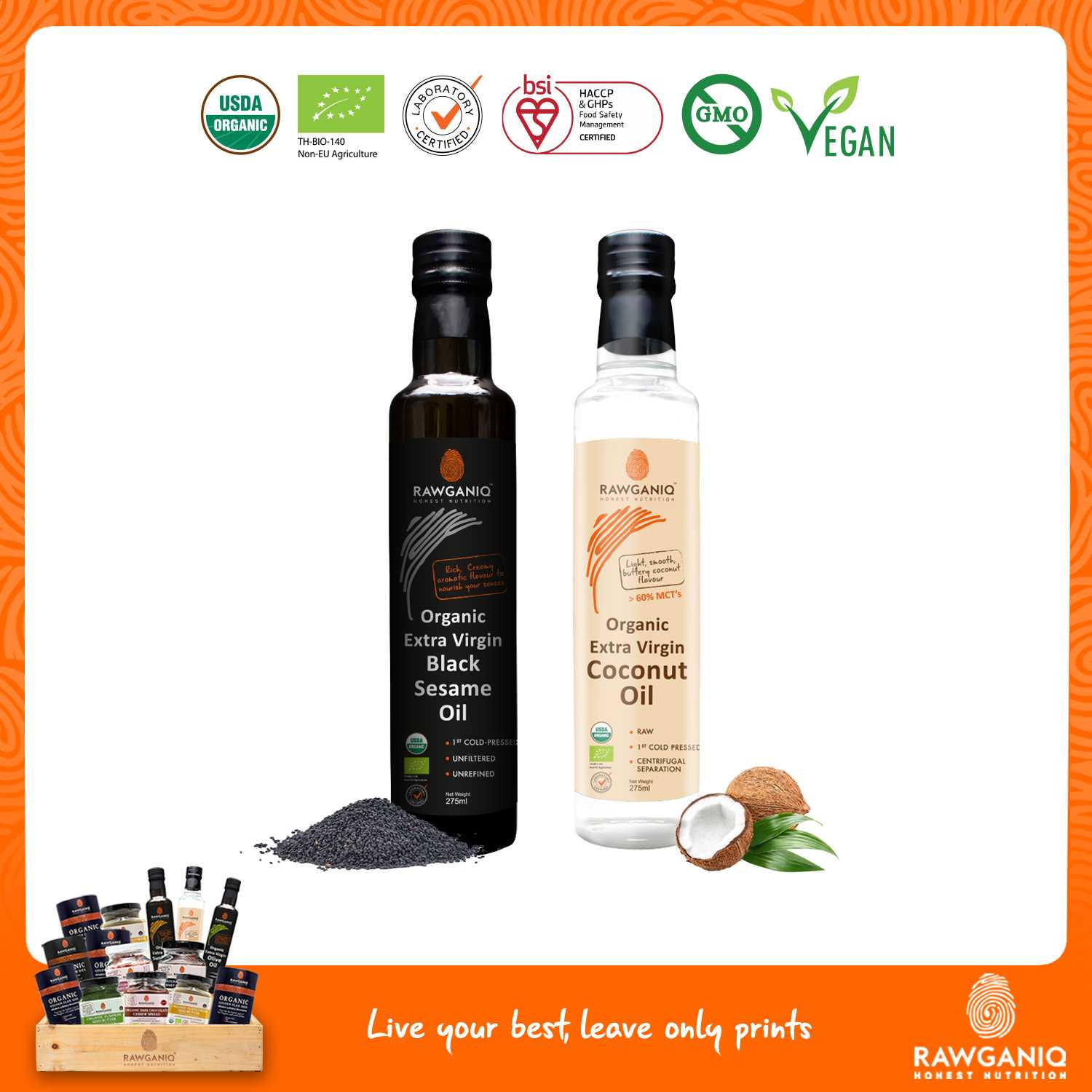 แพ็คผสม น้ำมันเมล็ดงาดำ + น้ำมันมะพร้าว (Black Sesame Seed Oil + Coconut Oil)