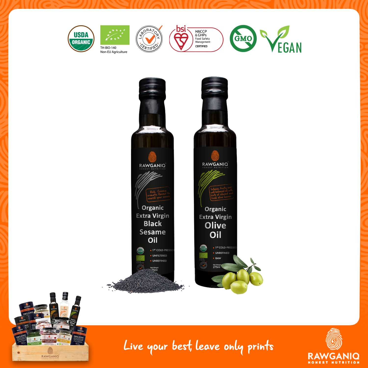 แพ็คผสม น้ำมันเมล็ดงาดำ + น้ำมันมะกอก (Black Sesame Seed Oil + Olive Oil)
