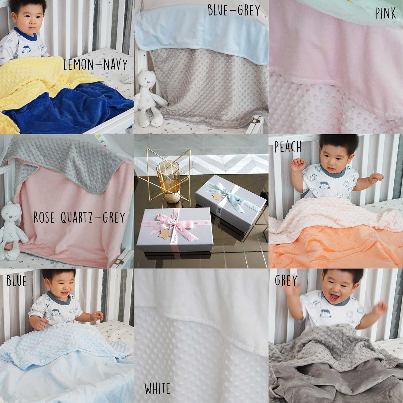 ผ้าห่ม Minky สีพื้น ขนาด 75x100cm แบบปักชื่อและไอคอน (เลือกลายที่แอดมินได้เลยนะคะ)