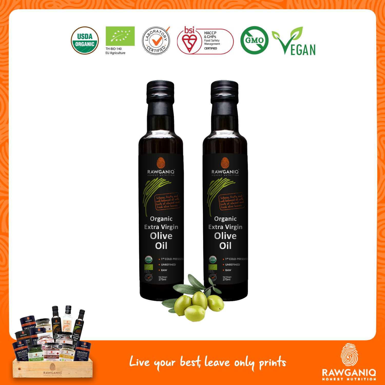 แพ็คคู่ น้ำมันมะกอกเอ็กซ์ตร้าเวอร์จิ้นออร์แกนิค 275ml (Organic Extra Virgin Olive Oil Pack of 2)