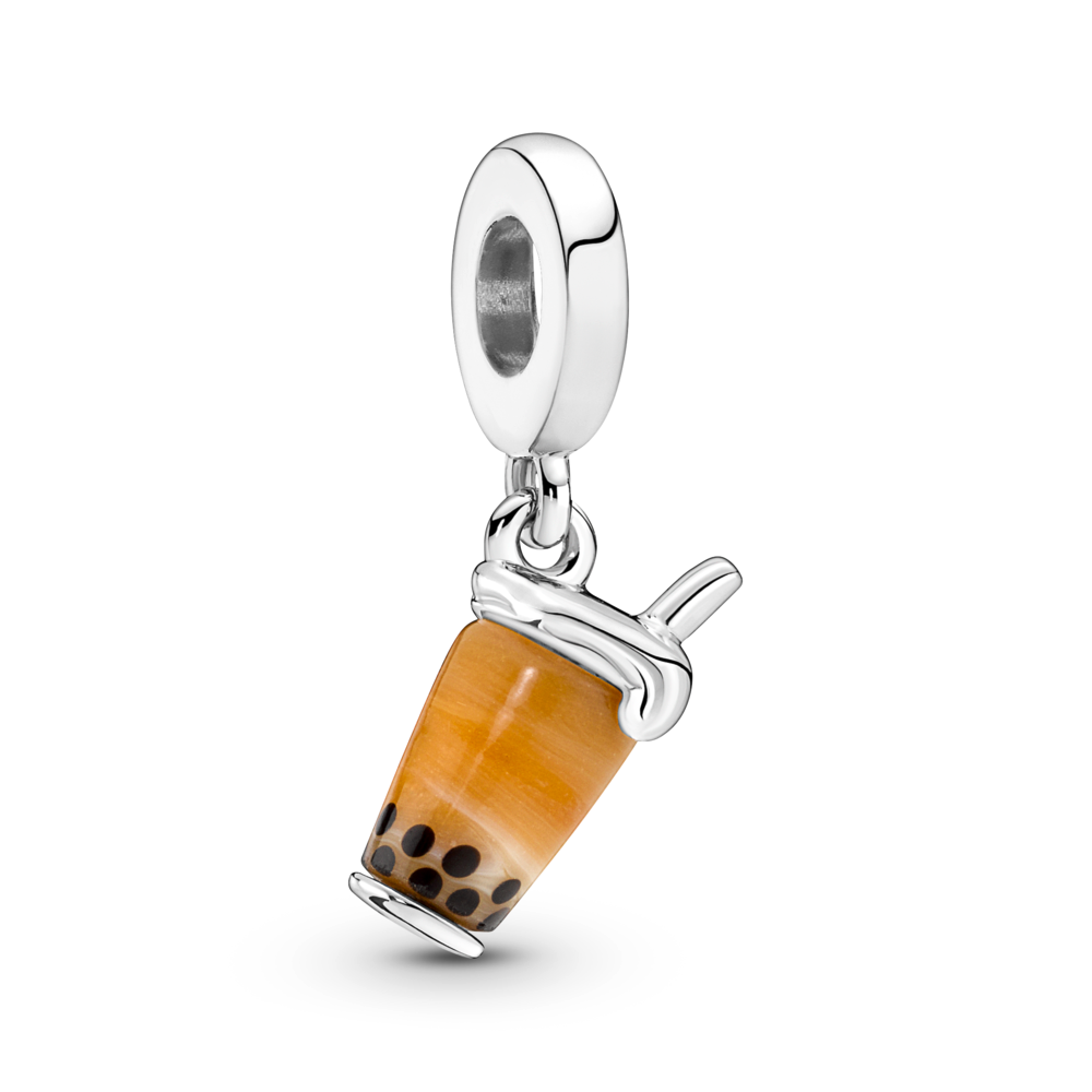 Bubble tea sterling silver dangle with brown Murano glass