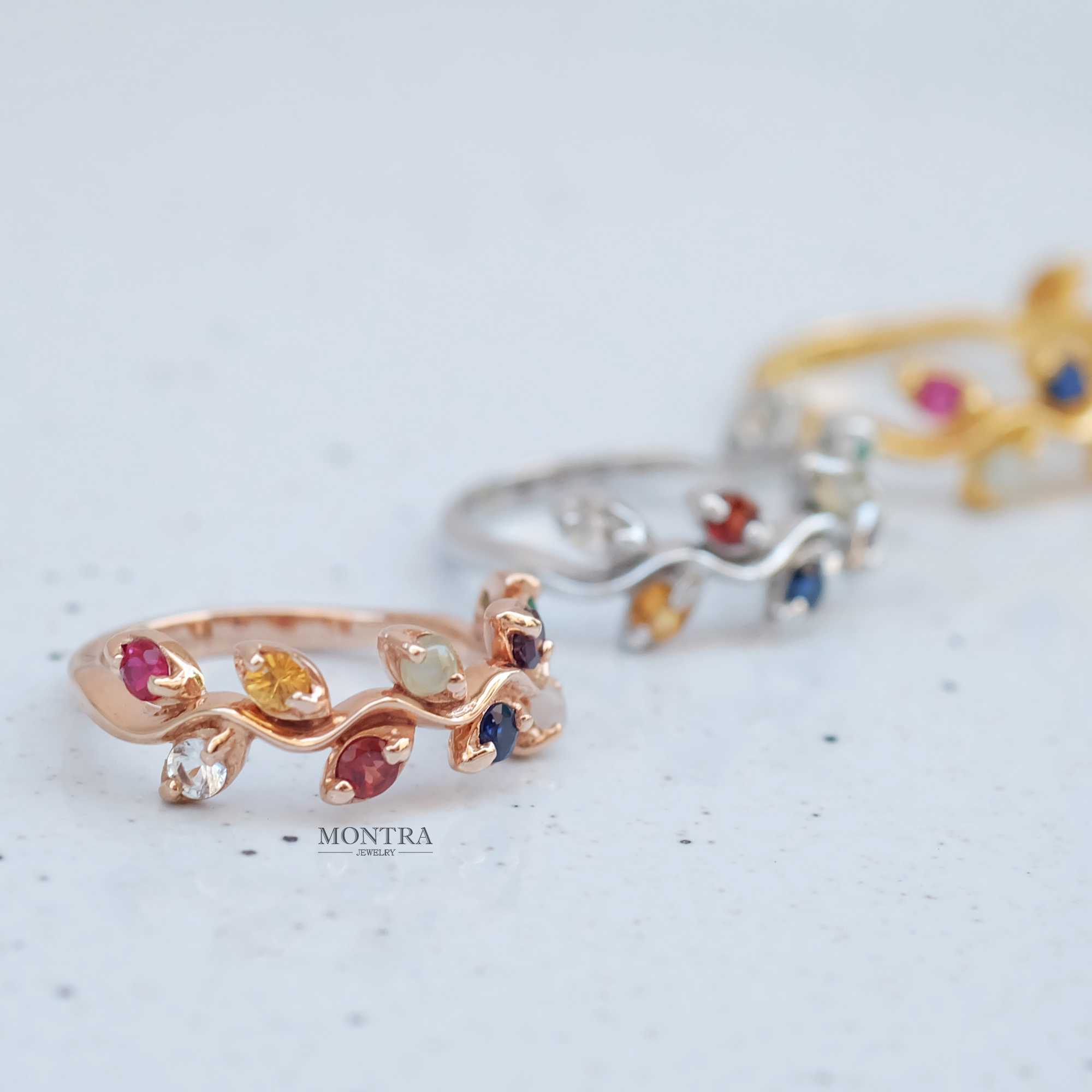 [Pre-Order] แหวนนพเก้า แหวนใบมะกอก แหวนพลอยเสริมดวง แหวนเงินแท้ S925 ฝังพลอยแท้ by Montra Jewelry