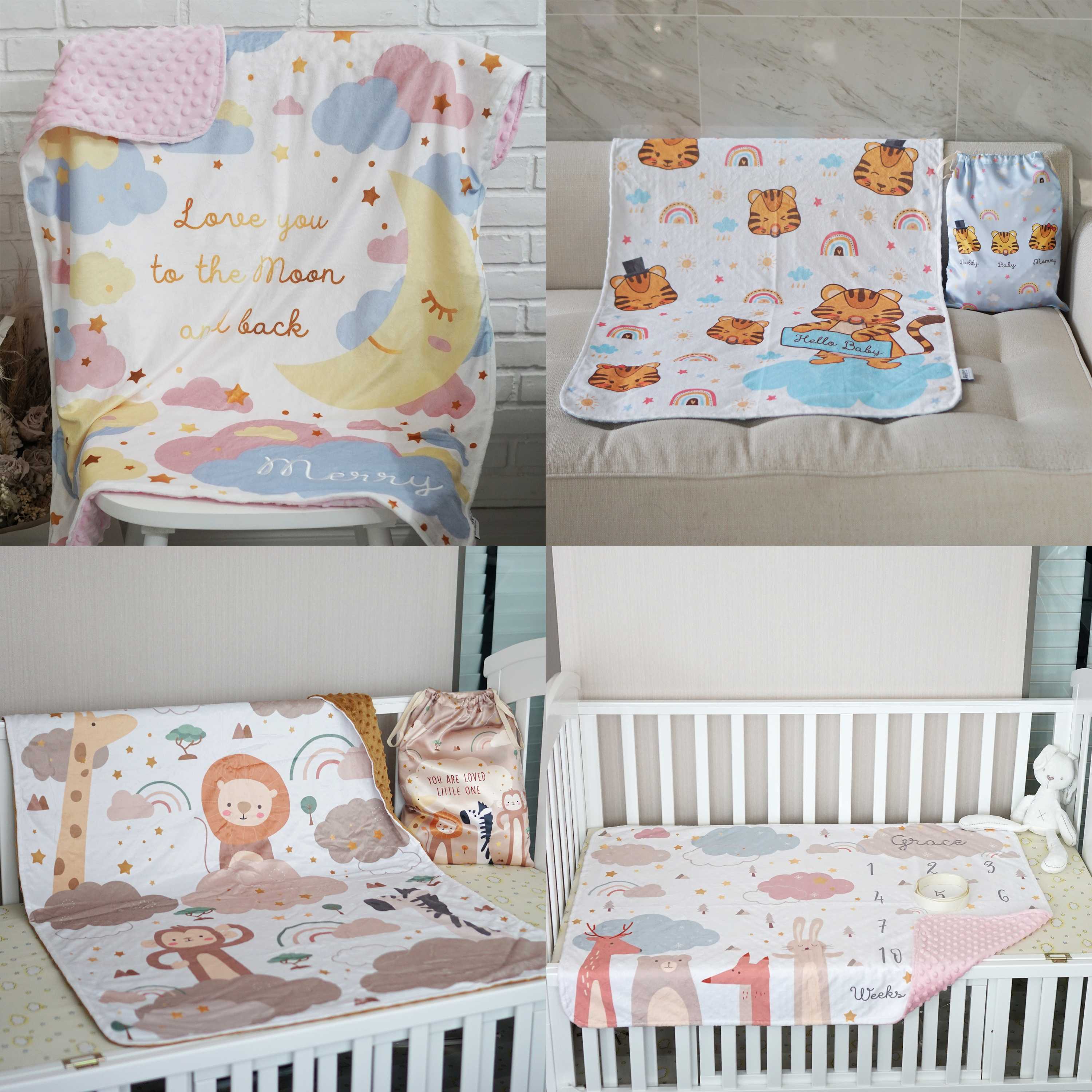 ผ้าห่ม minky ขนาด 75x100cm แบบปักชื่อ