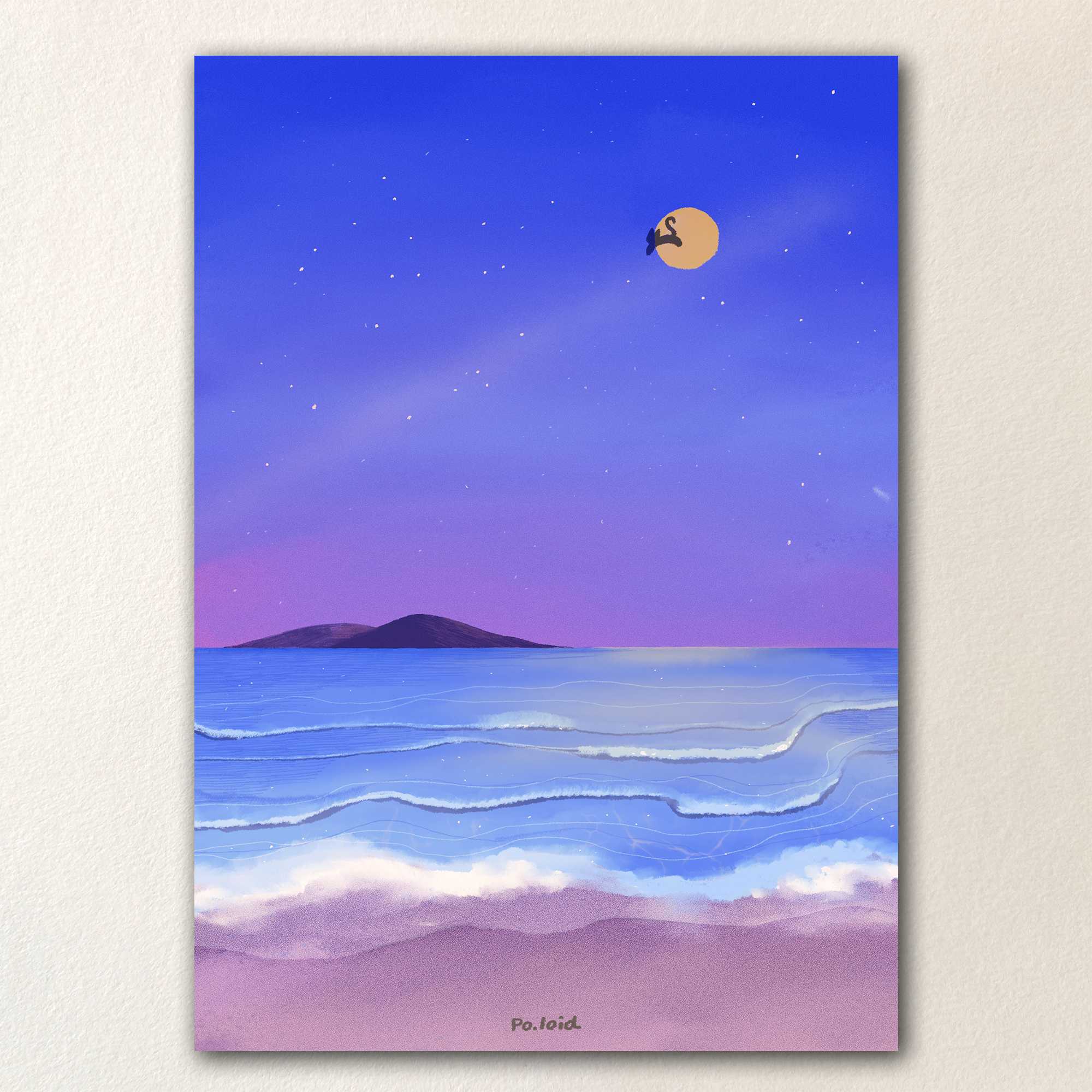 Night ocean postcard