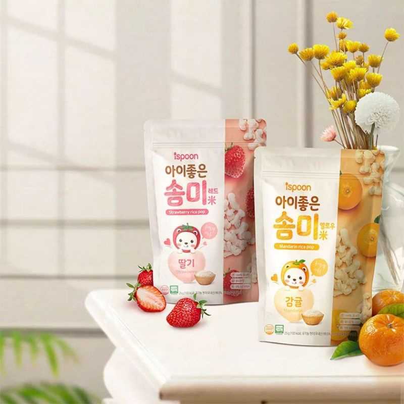 Ispoon ข้าวพองอบกรอบทรงป็อบคอร์นเพื่อฝึกพัฒนาการการหยิบจับ ขนมเด็กจากประเทศเกาหลีผลิตจาก ข้าวออร์แกน