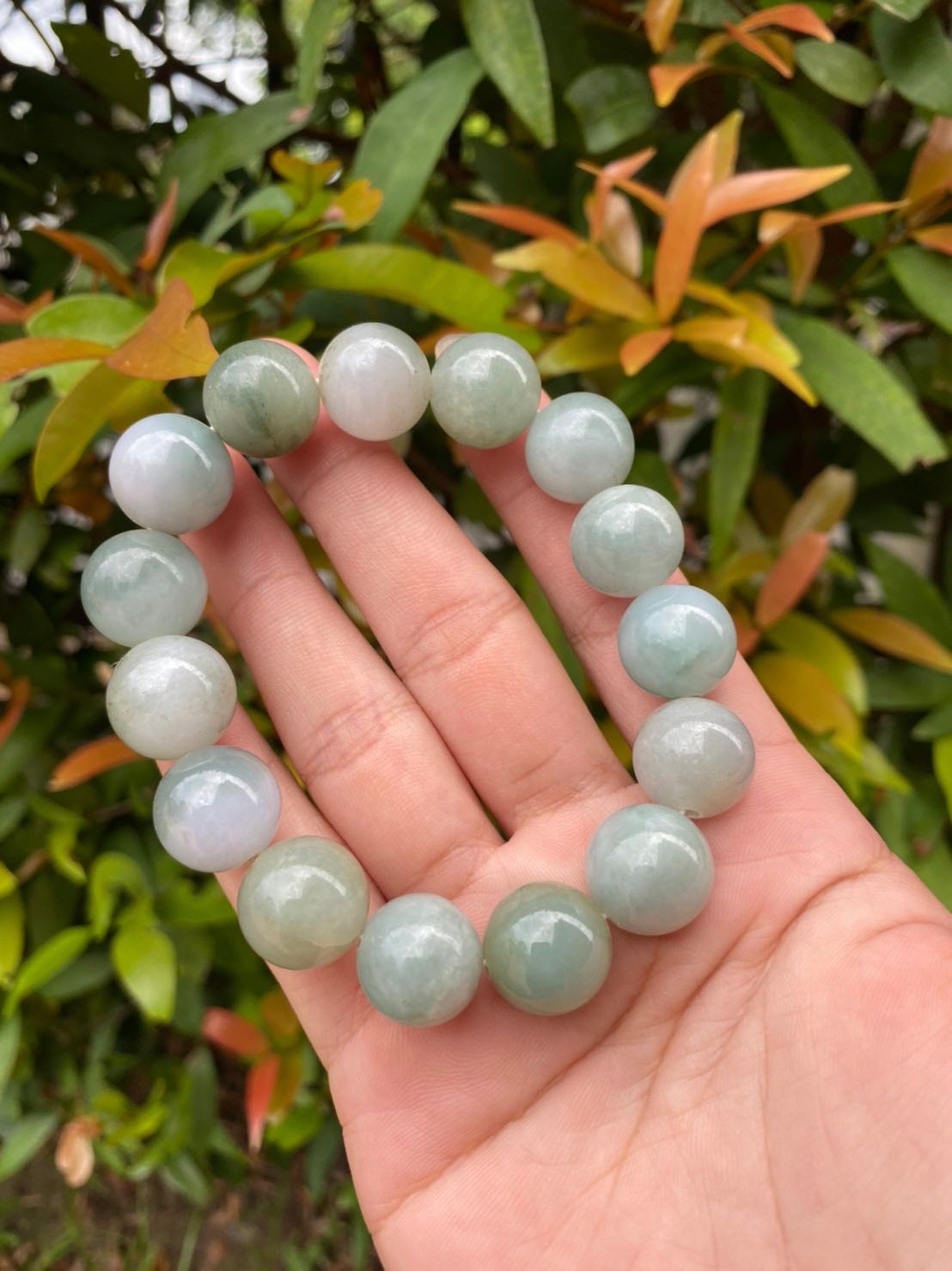  Natural White Green Jade Bracelet 
