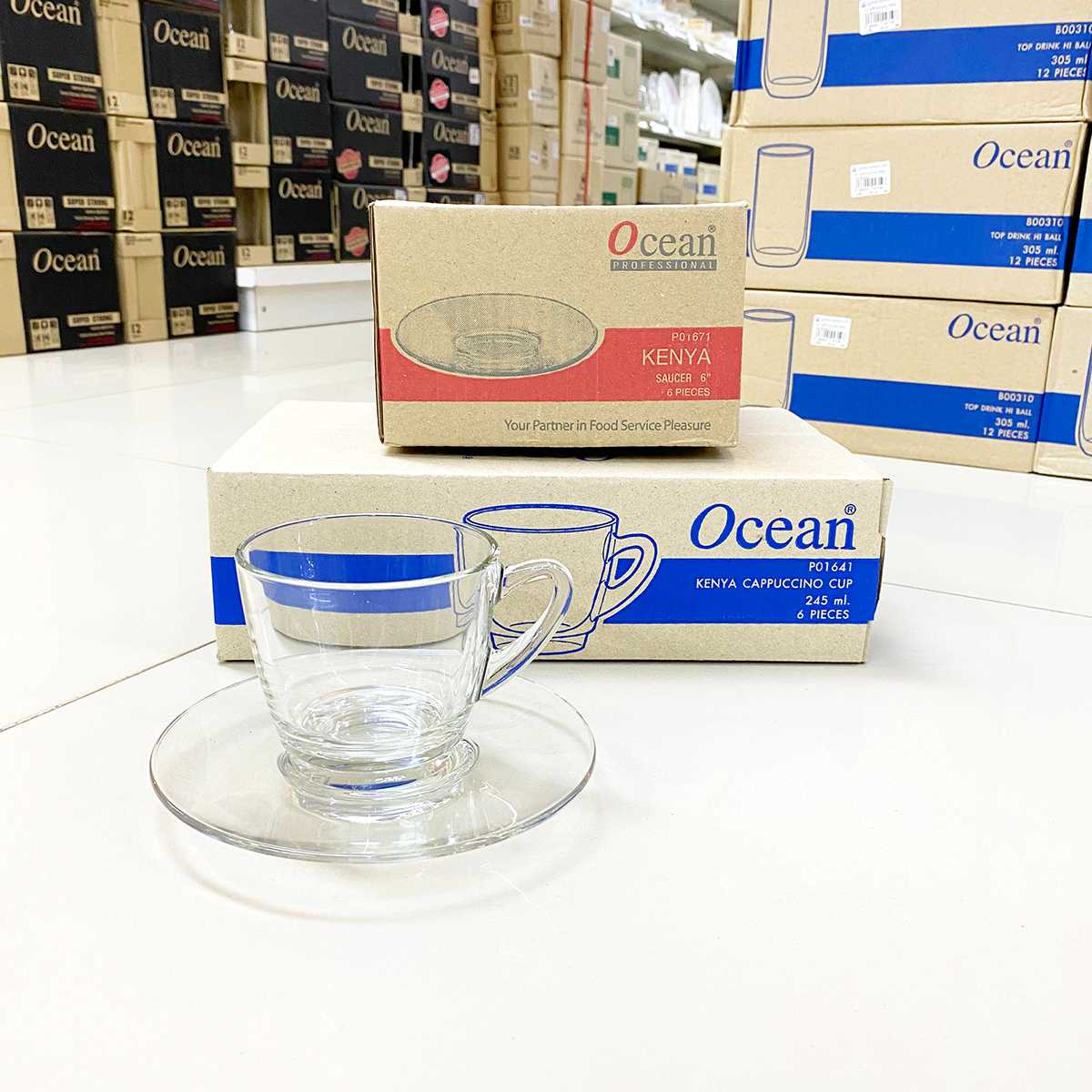 Ocean ชุดแก้วกาแฟ 245 มล. + พร้อมจานรองแก้ว 6 นิ้ว Kenya Coffee Cup Sets P01641 ; [กล่อง 6ชุด]