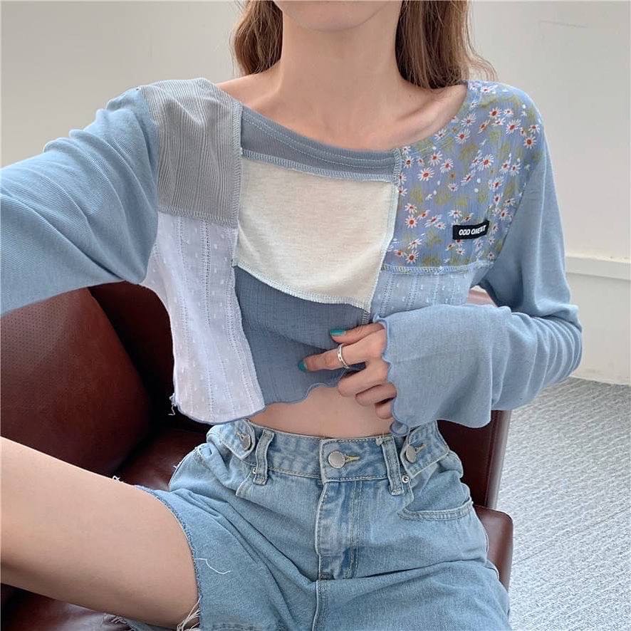 Irregular colorblock crop top