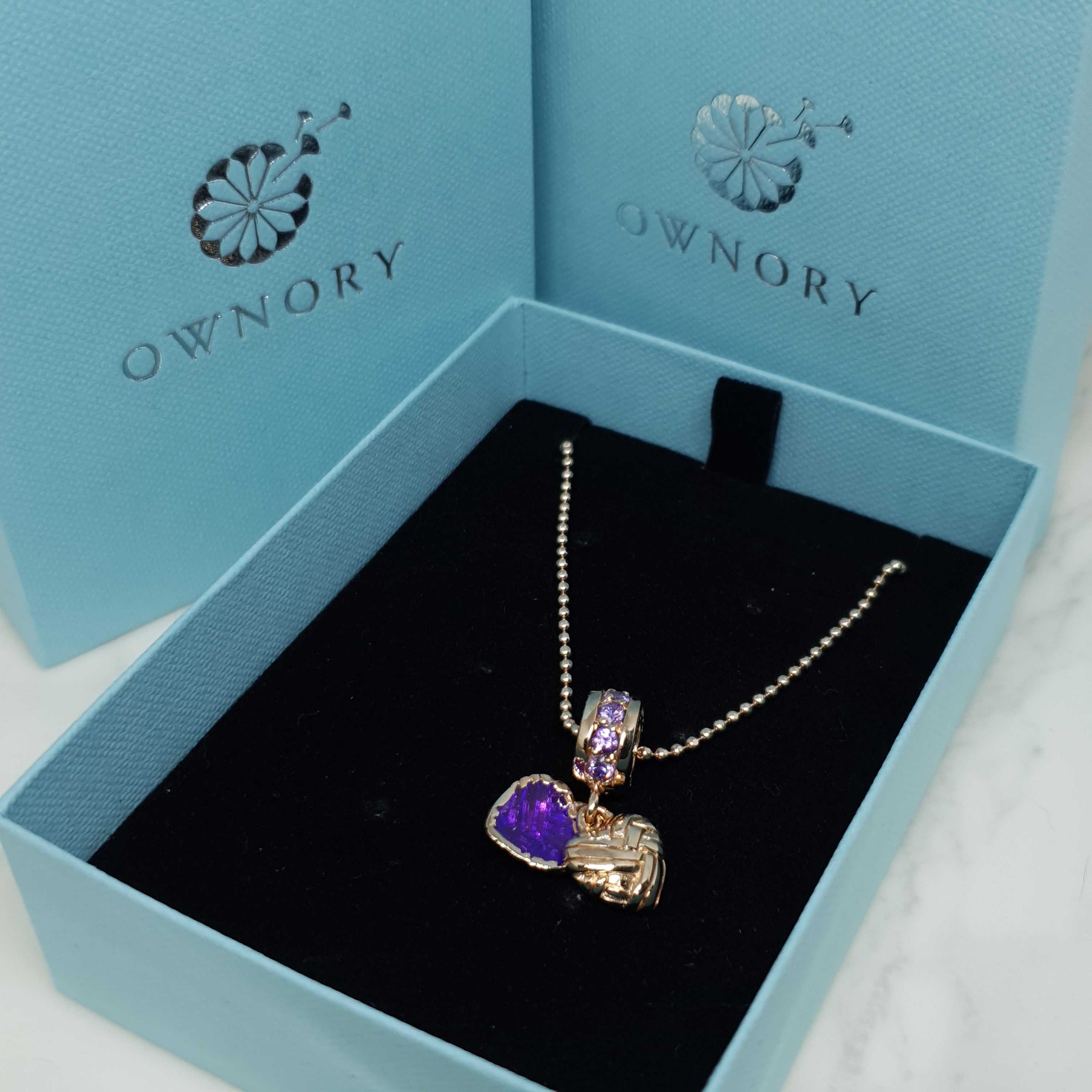Set สร้อยคอ​พร้อม​จี้​สีโรส​ หัวใจ​ประกบสีม่วง แบรนด์​ ownory​