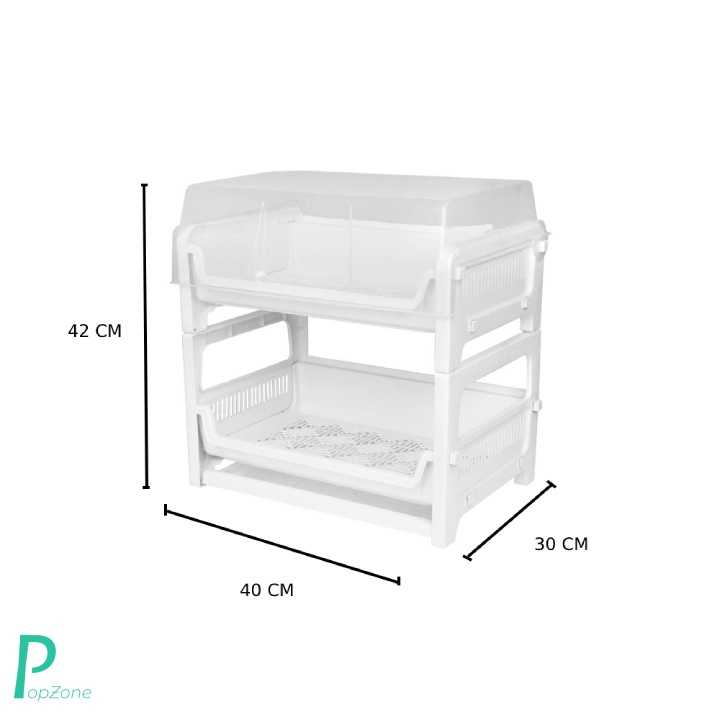 ชั้นวางแก้ว ชั้นวางแก้วน้ำ พลาสติก 2 ชั้น มีฝาครอบ
