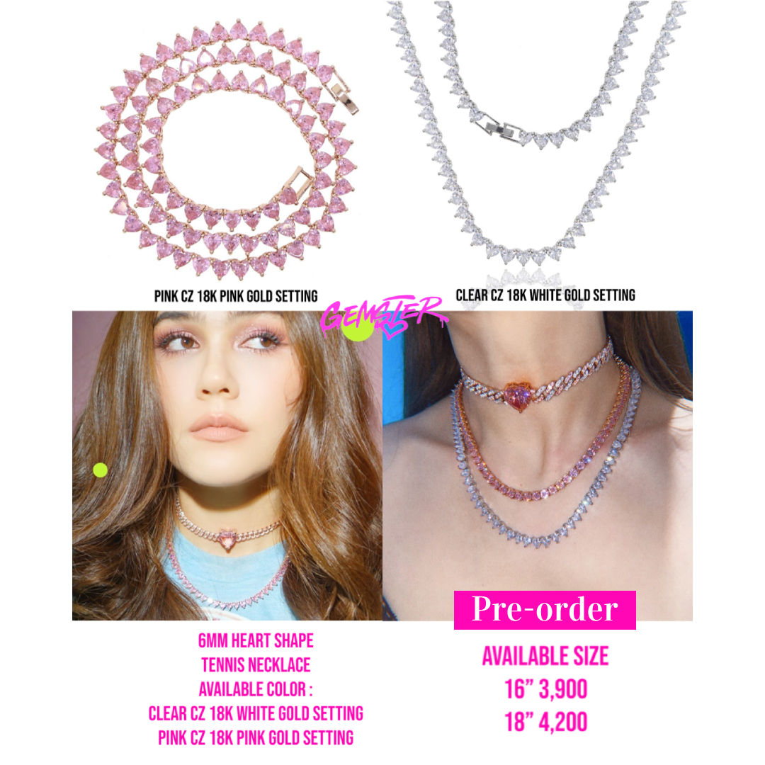 [Pre-order 30+ days] 6mm Heart Shape Tennis Necklace (2 setting)