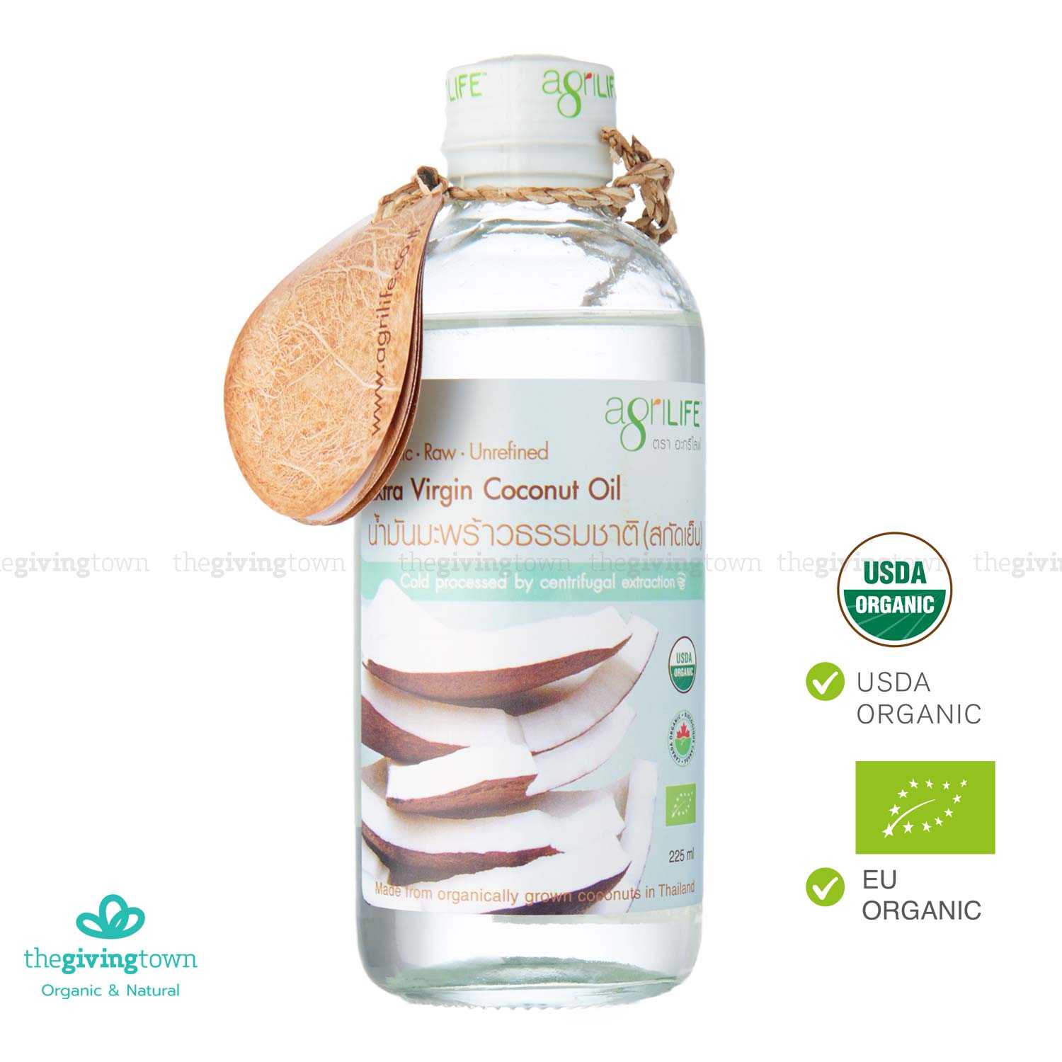 Agrilife - น้ำมันมะพร้าวสกัดเย็น 225 มล. USDA certified Organic Extra Virgin Coconut Oil