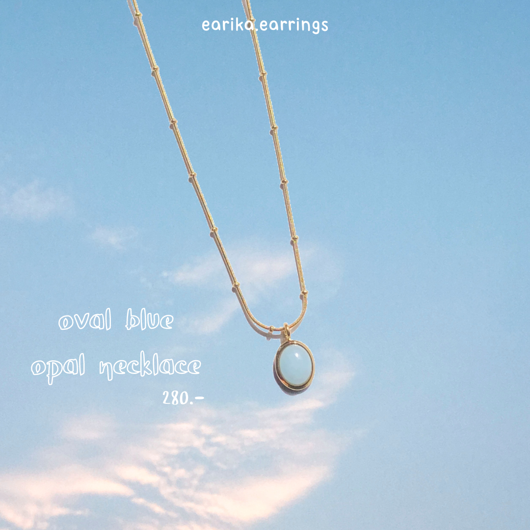 earika.earrings - oval blue opal necklace สร้อยคอสีทองจี้โอปอลสีฟ้า ปรับขนาดได้ ผิวแพ้ง่ายใส่ได้